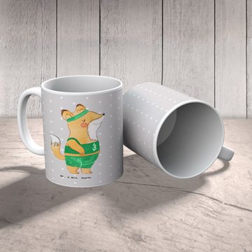 Mr. & Mrs. Panda Tasse Sportler Herz - Grau Pastell - Geschenk, Danke, Büro Tasse, Tasse Mot, Keramik, Herzberührende Designs