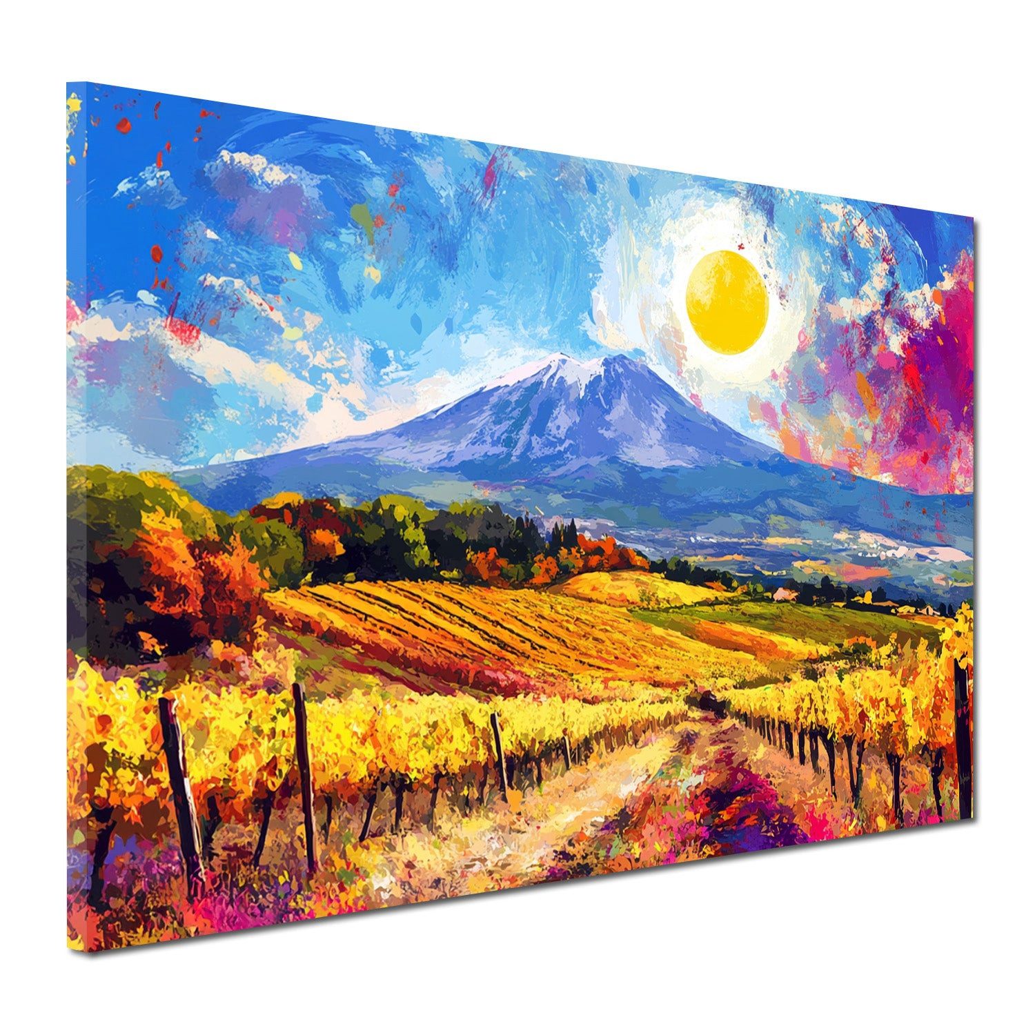 Artedinoi Leinwandbild Pop Art Weinberge Sonne Berge Natur farbenfroh Wandbild Leinwandbild W, Weinberge, farbenfroh