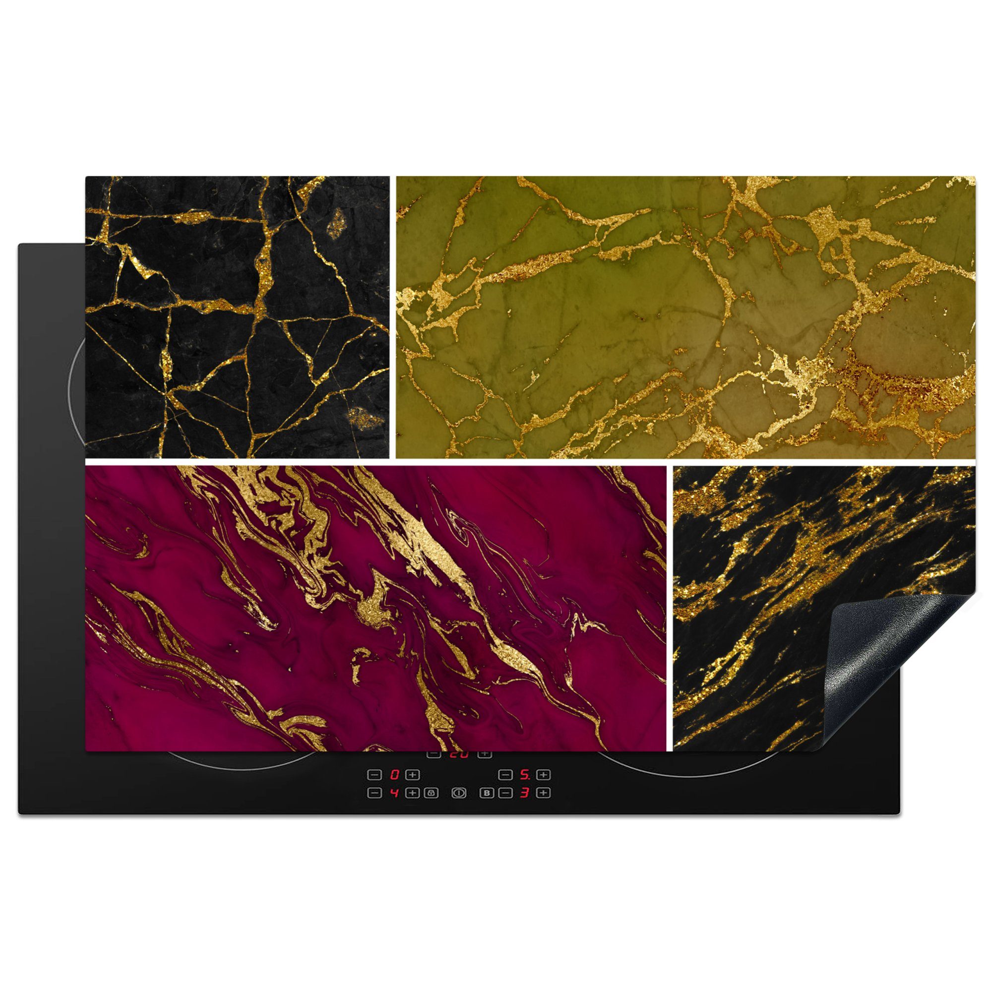 MuchoWow Herdblende-/Abdeckplatte Marmor - Gold (1 Ceranfeldabdeckung Schutz für die cm, tlg), - Induktionskochfeld küche, 81x52 Vinyl, Luxus
