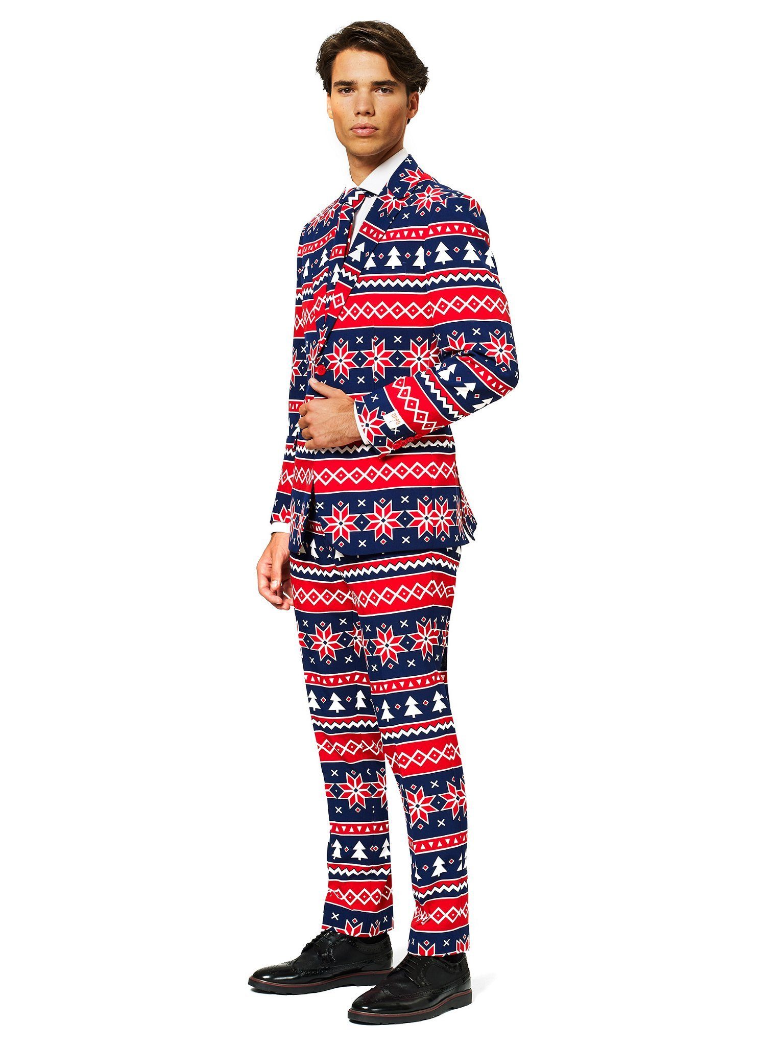 Opposuits Partyanzug Nordic Noel Partyanzug Karneval Faschingskostüm, Weihnachtlicher Herrenanzug im feinsten Norweger-Look