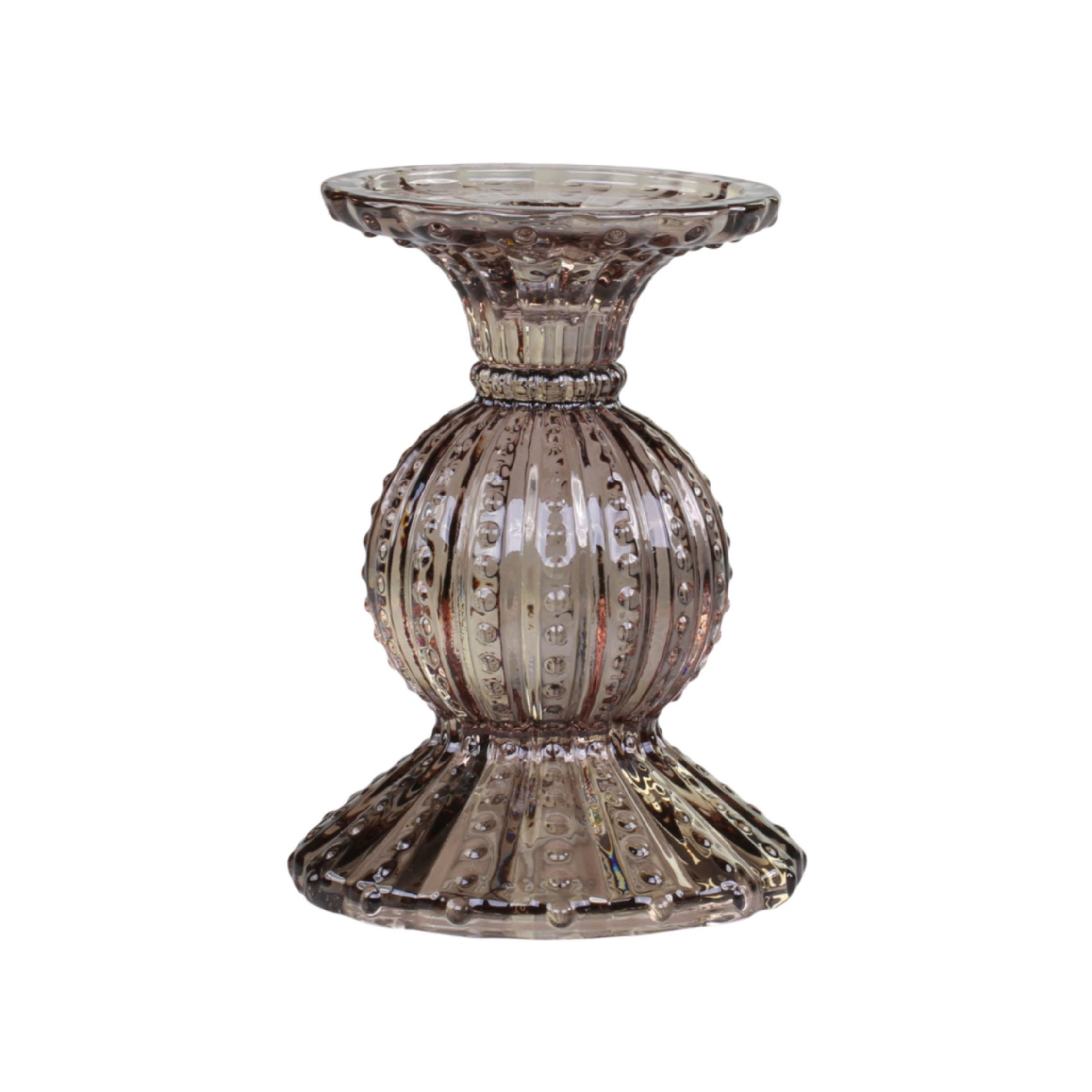 Chic Antique Kerzenständer Chic Antique Kerzenständer mit Perlkante – Glas – Mokka – 14 cm