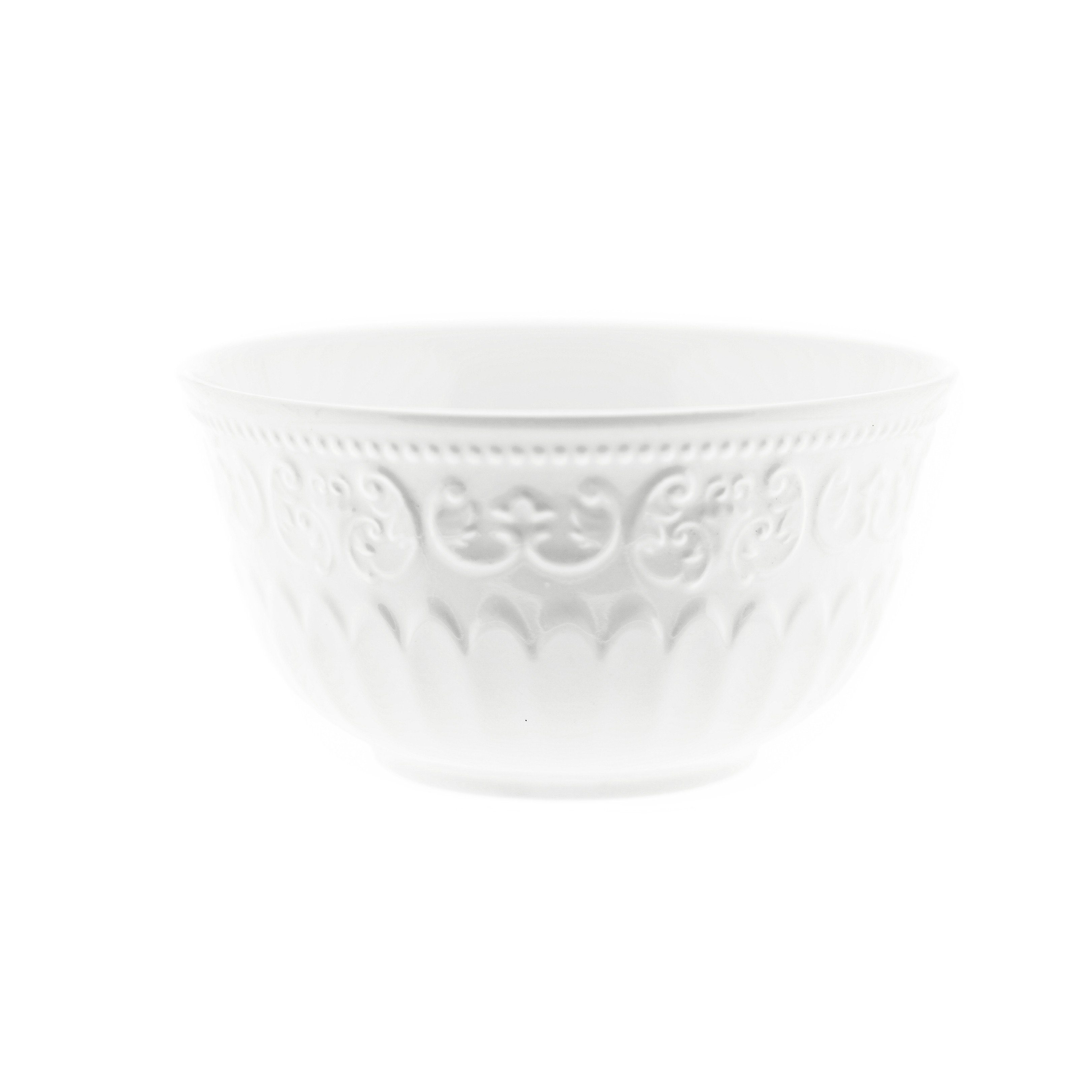 Almina Müslischale 6 Teiliger Чаши-Set Weiß aus Porzellan mit Muster für Müsli 450 ml