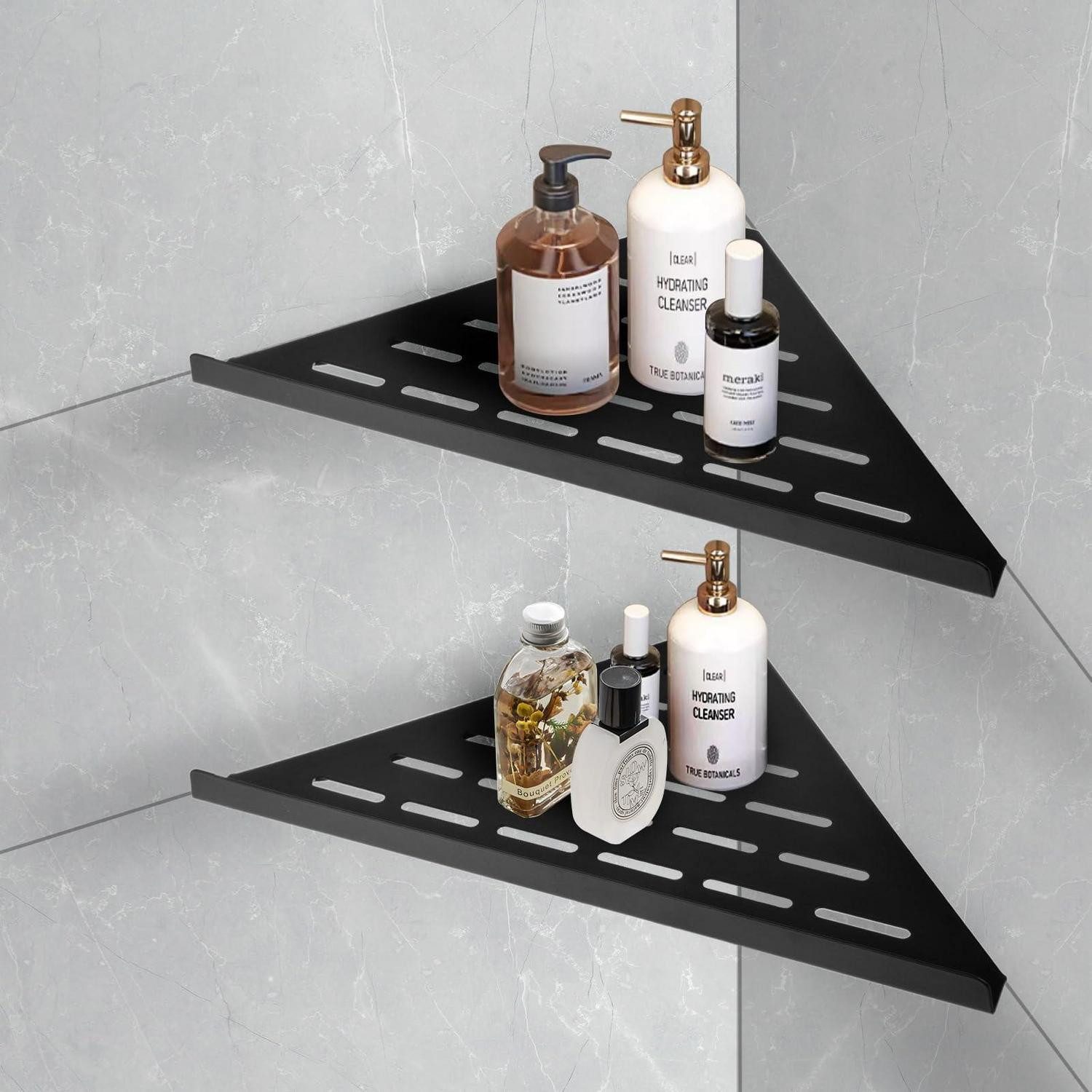 LuxusKollektion Duschkorb Duschablage Eck 2Stk Edelstahl Schwarz (2 St)