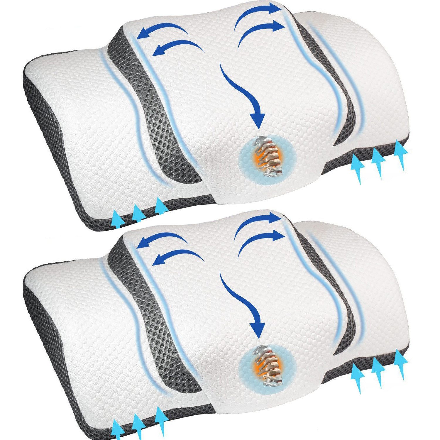 Esun Kopfkissen Memory Foam Kissen, Kopfkissen, Nackenkissen, Seitenschläferkissen, Füllung: Memory foam, Rückenschlafer, Bauchschlafer, Seitenschlafer, Set, Kissen vom OEKO-TEX® und CertiPUR Getestet, Nackenkissen für Erwachsene, Männer, Frauen