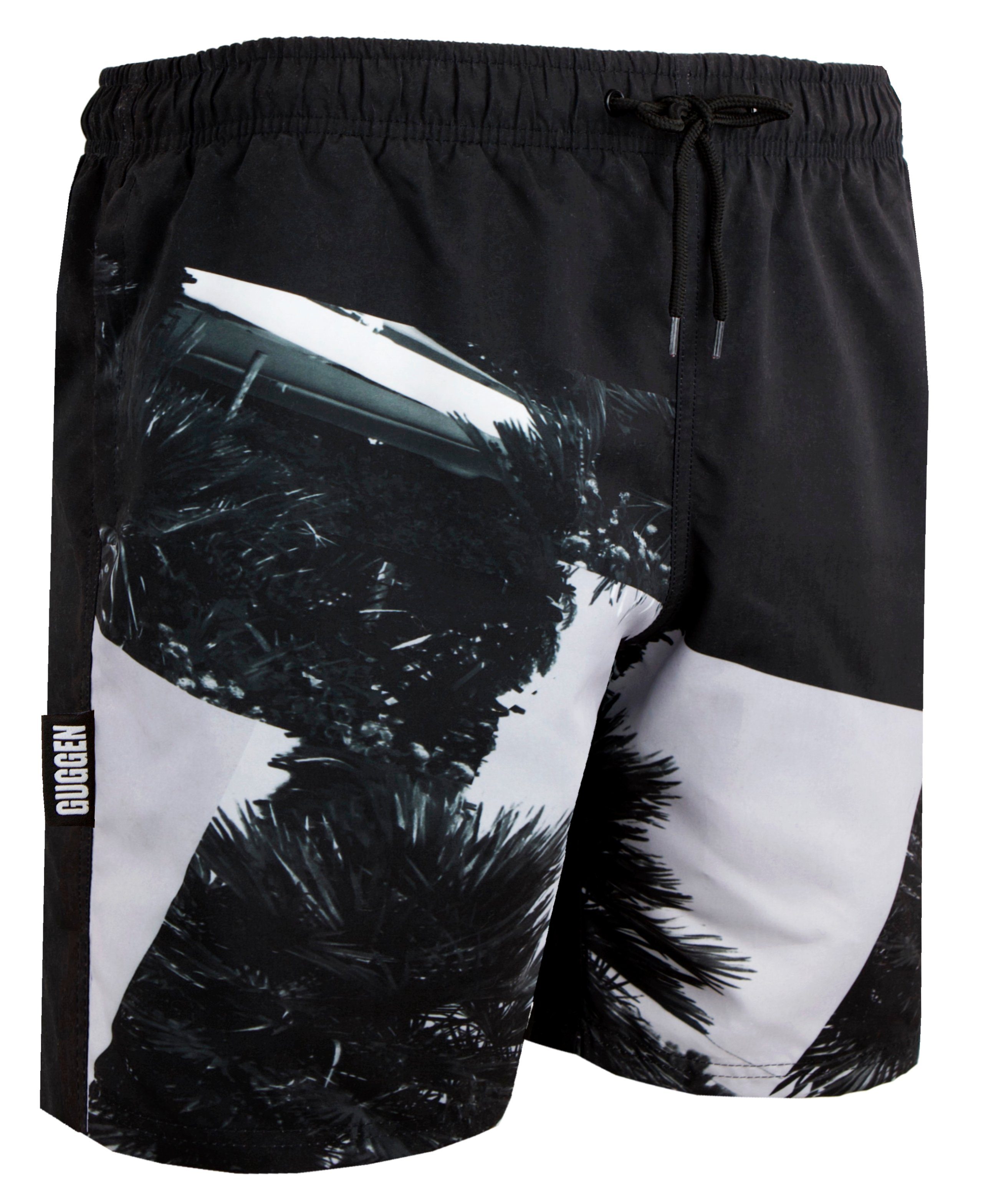 GUGGEN Mountain Badehose Badehose Herren Boardshorts Beachshort Strandhose 1603 Schnelltrocknende Badeshorts mit Kordelzug Palmen Schwarz Weiss Muster