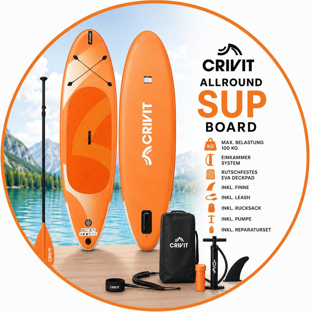 SUP-Board Allround-SUP, aufblasbar, max. Belastung 100 kg Einkammer-System