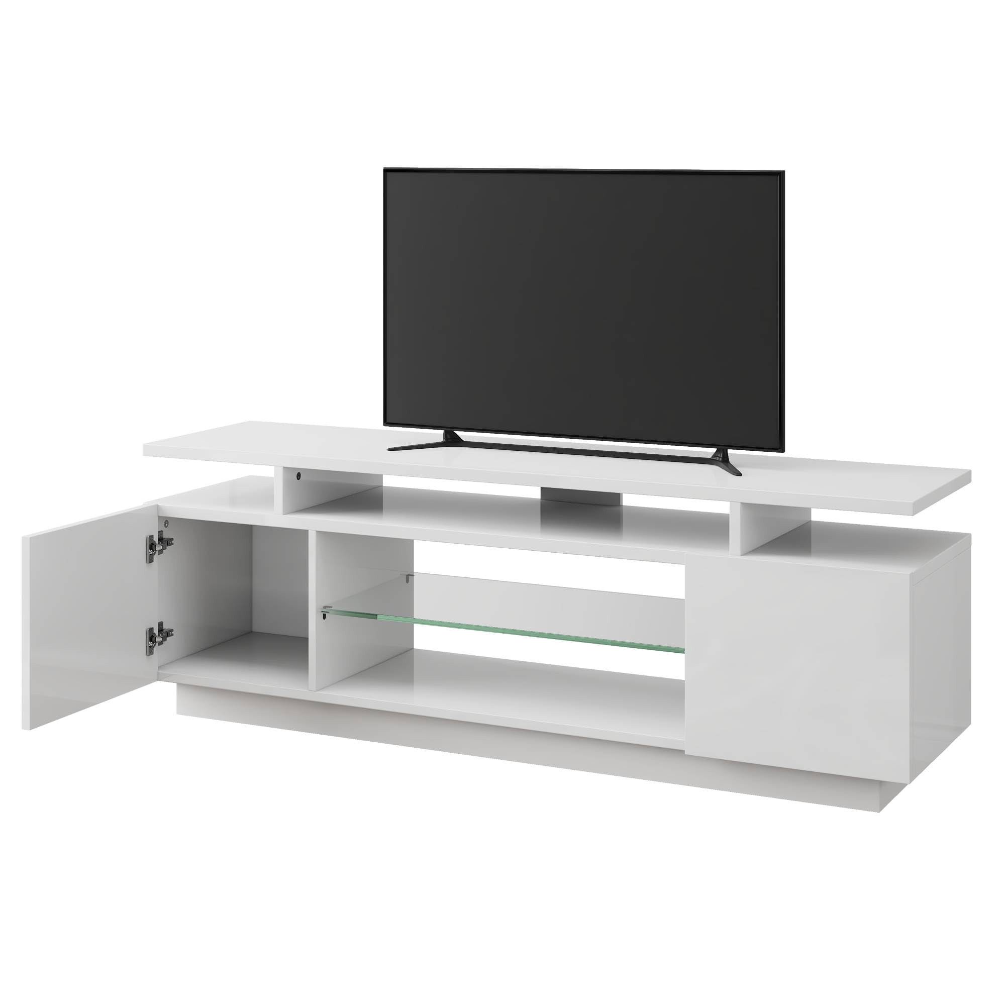 AMERLIFE Lowboard Hochglanz TV-Schrank mit RGB-LED, Fernsehtisch, TV-Regal, 160cm, 2 Türen & verstellbare Glasablage für TVs bis 75 Zoll