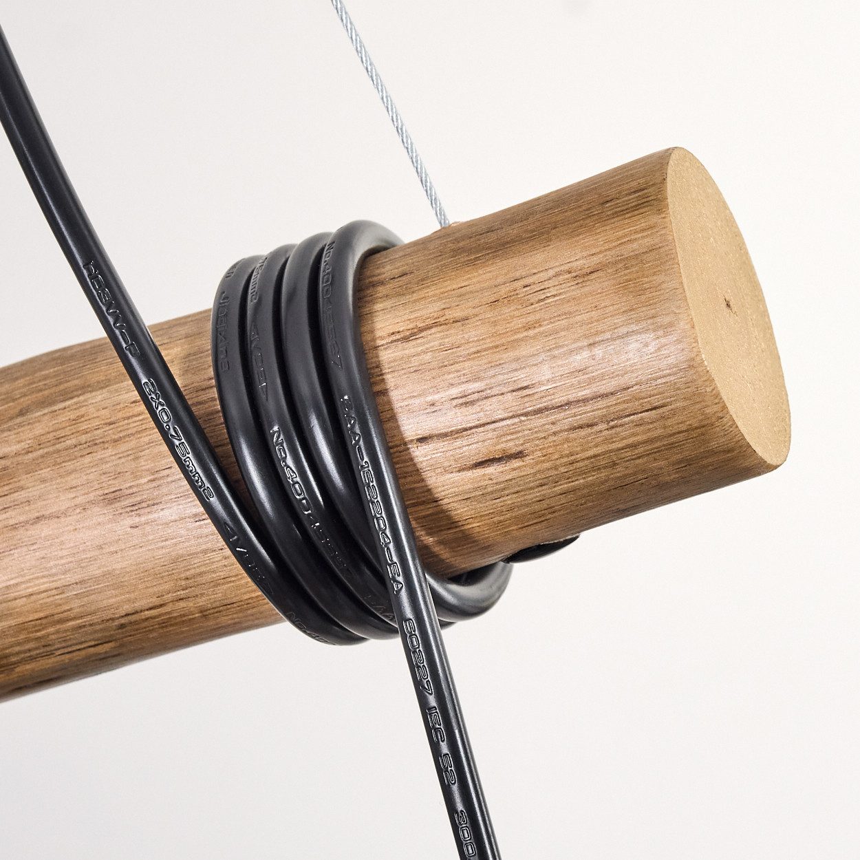 hofstein Pendelleuchte Hängelampe aus Metall/Holz/Riffelglas in Schwarz/Natur/Bernsteinfarben, ohne Leuchtmittel, Hängeleuchte im Retro/Boho Design mit Glasschirmen und Holzbalken, E27