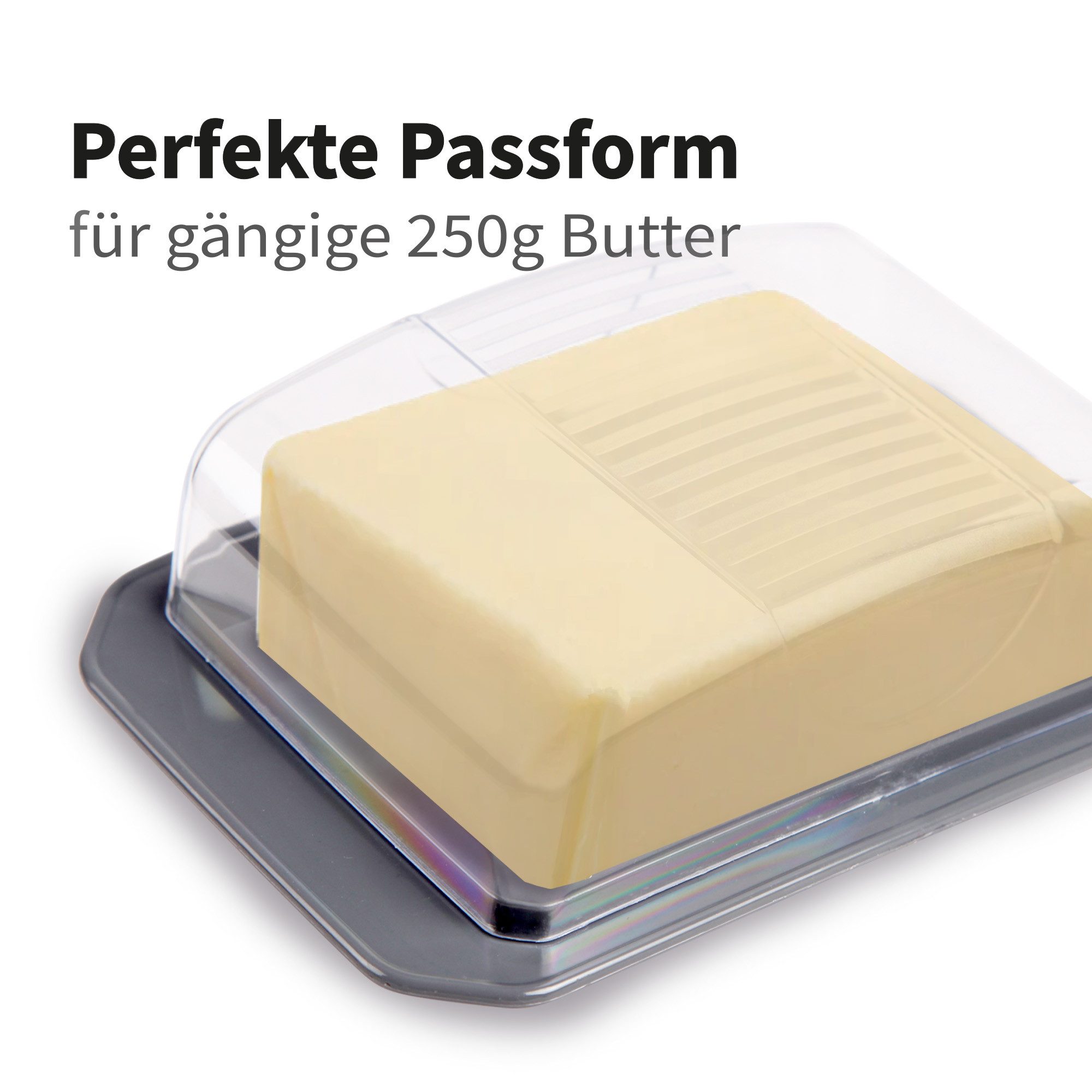 Pro Home Butterdose mit Deckel (BPA-freiem, bruchsicherem Kunststoff), Kunststoff, (Set, 1x Deckel, 1x Unterboden), Butterbehälter & Butterbox mit 250g – Bild 4 von 5