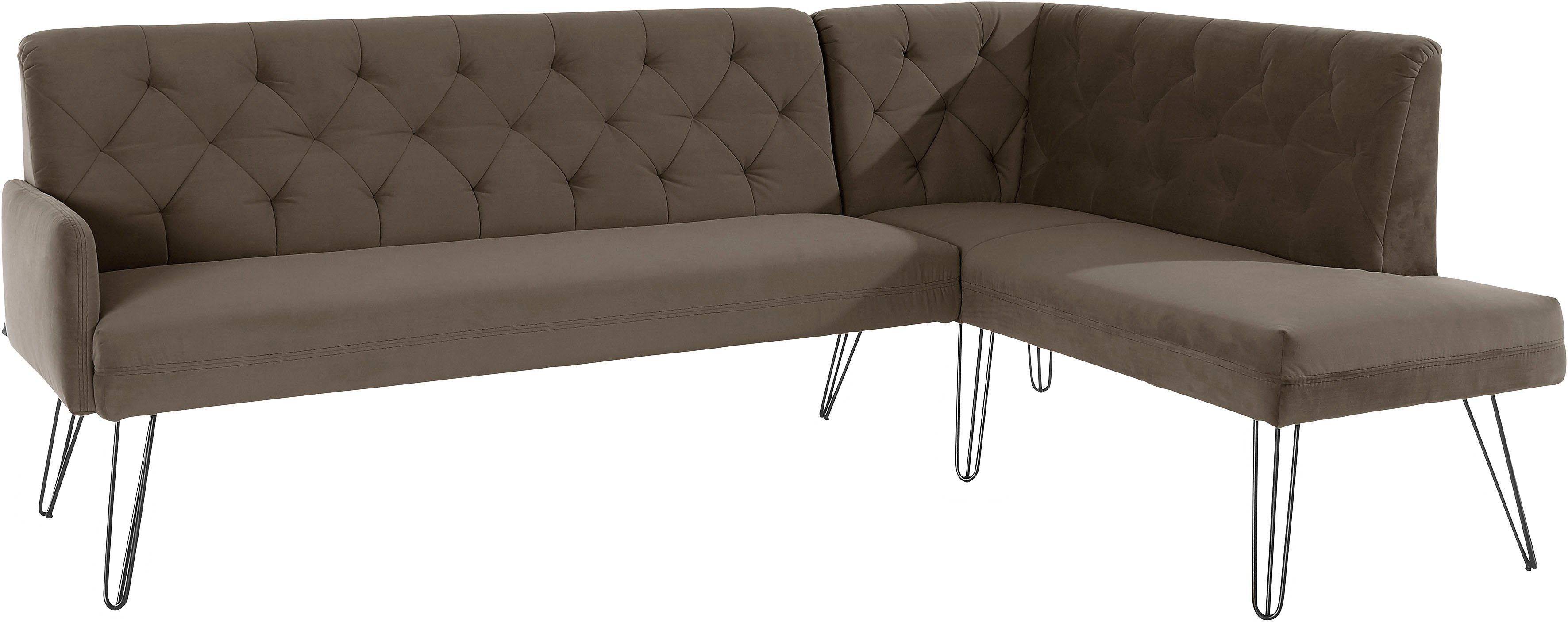 exxpo - sofa fashion Eckbank Doppio, Chesterfield Optik, komfortabel und bequem, hohe Designfüße, Frei im Raum stellbar