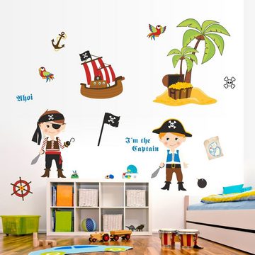 nikima Wandtattoo 090 Wandtattoo Pirat mit Schiff und Insel (PVC-Folie)
