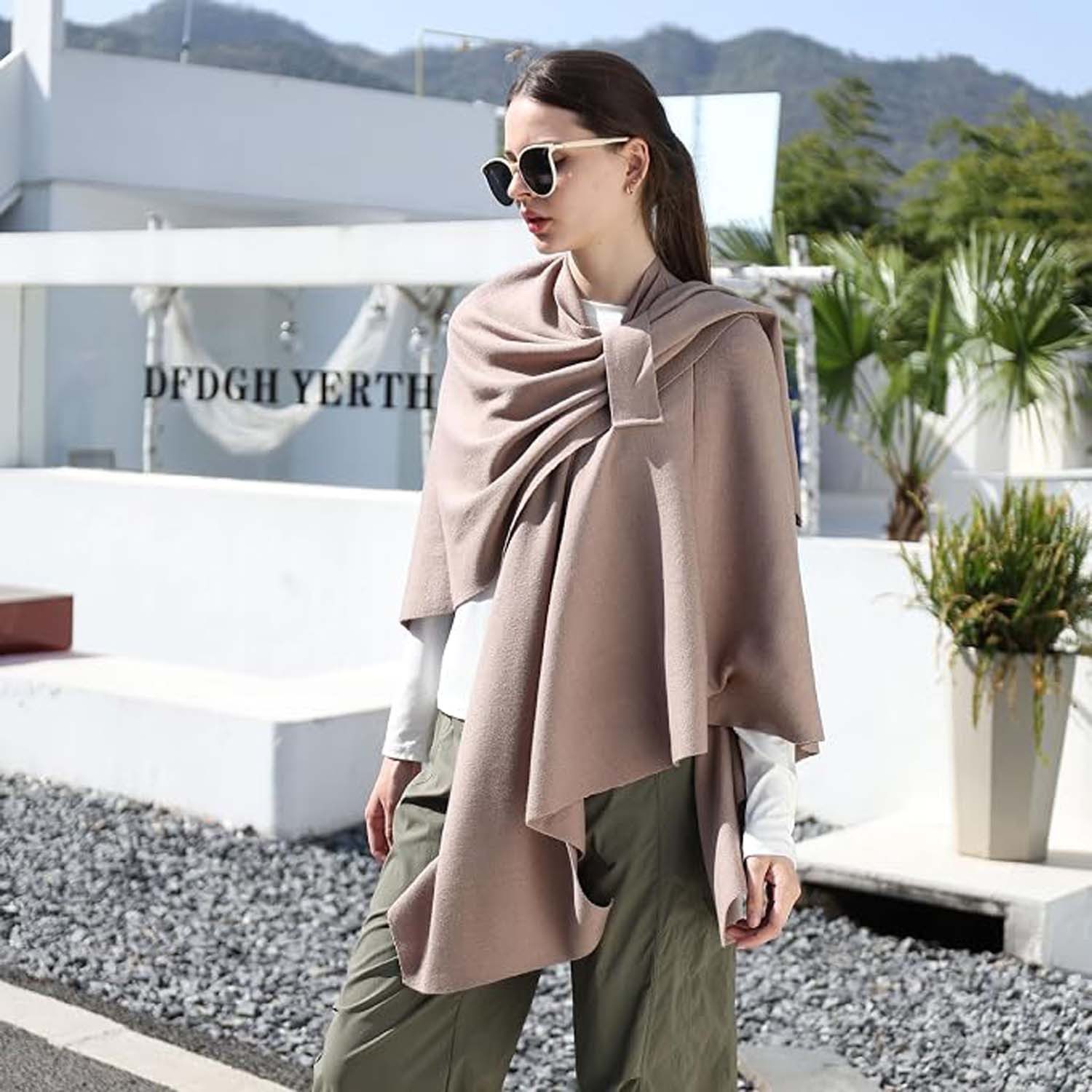 nsihing Poncho Damen Poncho Schal Strick Cape Cardigan Weich für Herbst Winter