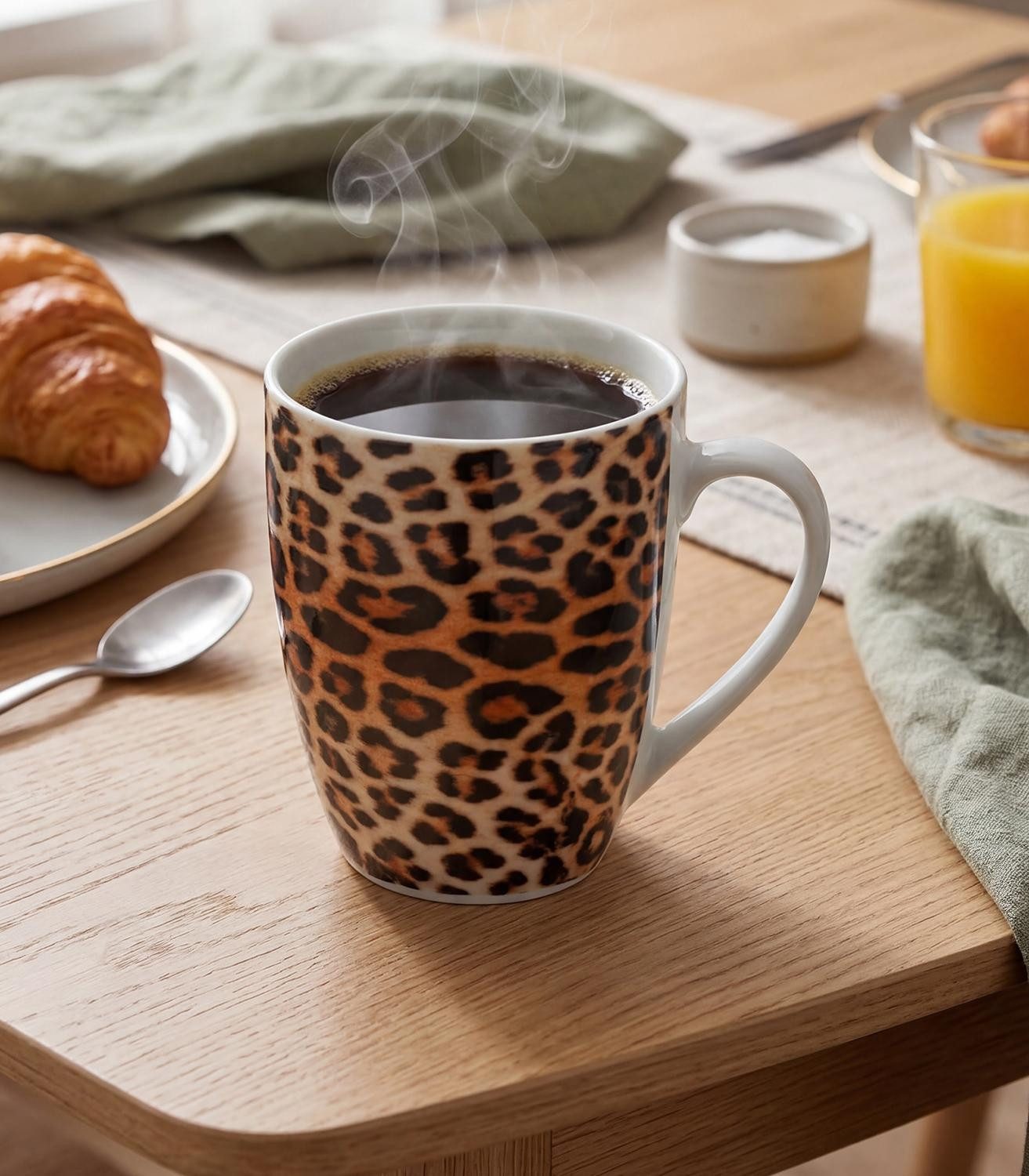 Tasse Kaffeebecher LEOPARD, Braun, Ø 9 cm, Keramik