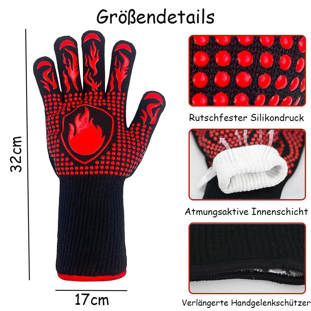 NUODWELL Grillhandschuhe 2 Stück Grillhandschuhe Hitzebeständig 800°C,Feuer günstig online kaufen