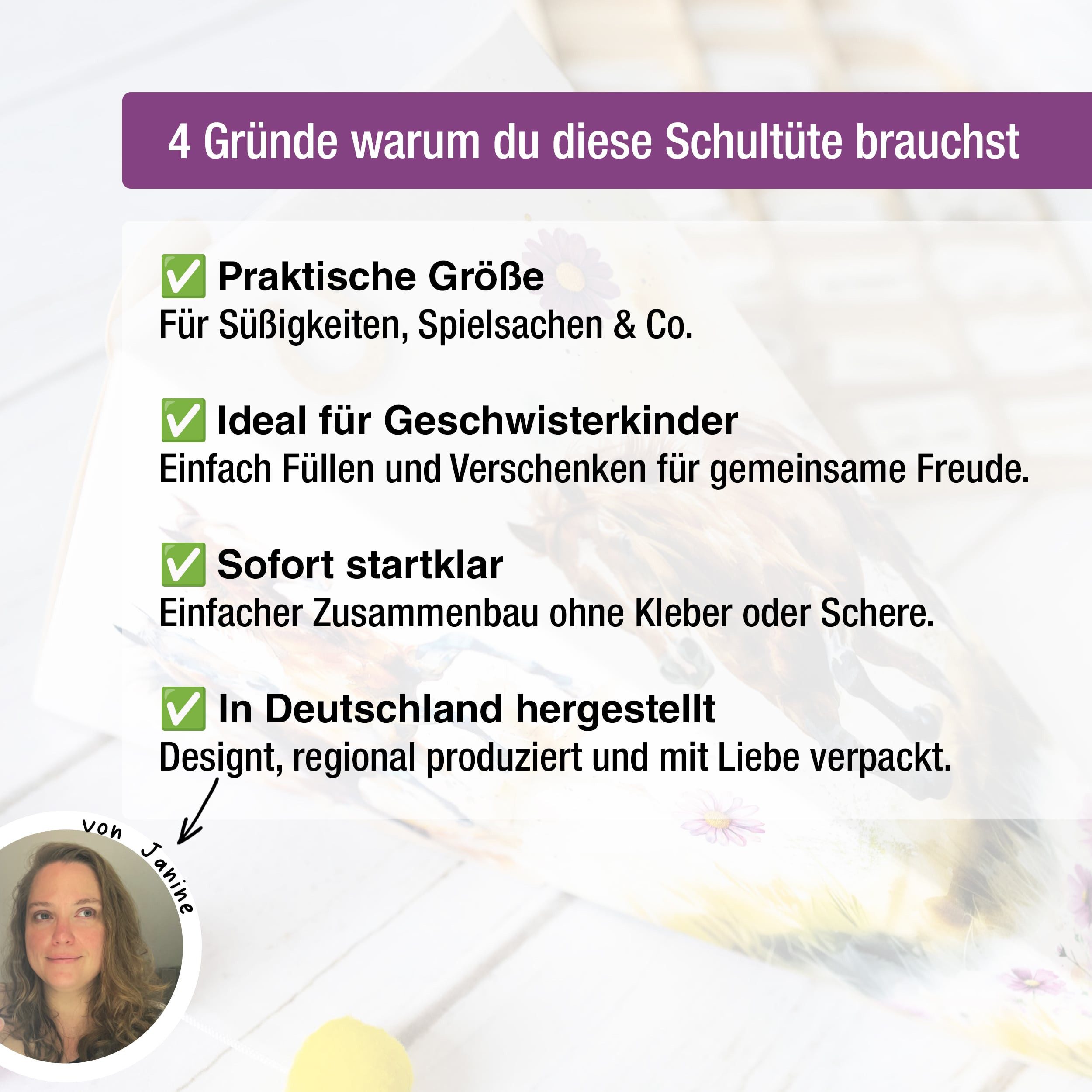 TOBJA Schultüte Kleine Geschwister Schultüte Pferde, - Zuckertüte Mädchen Schulanfang
