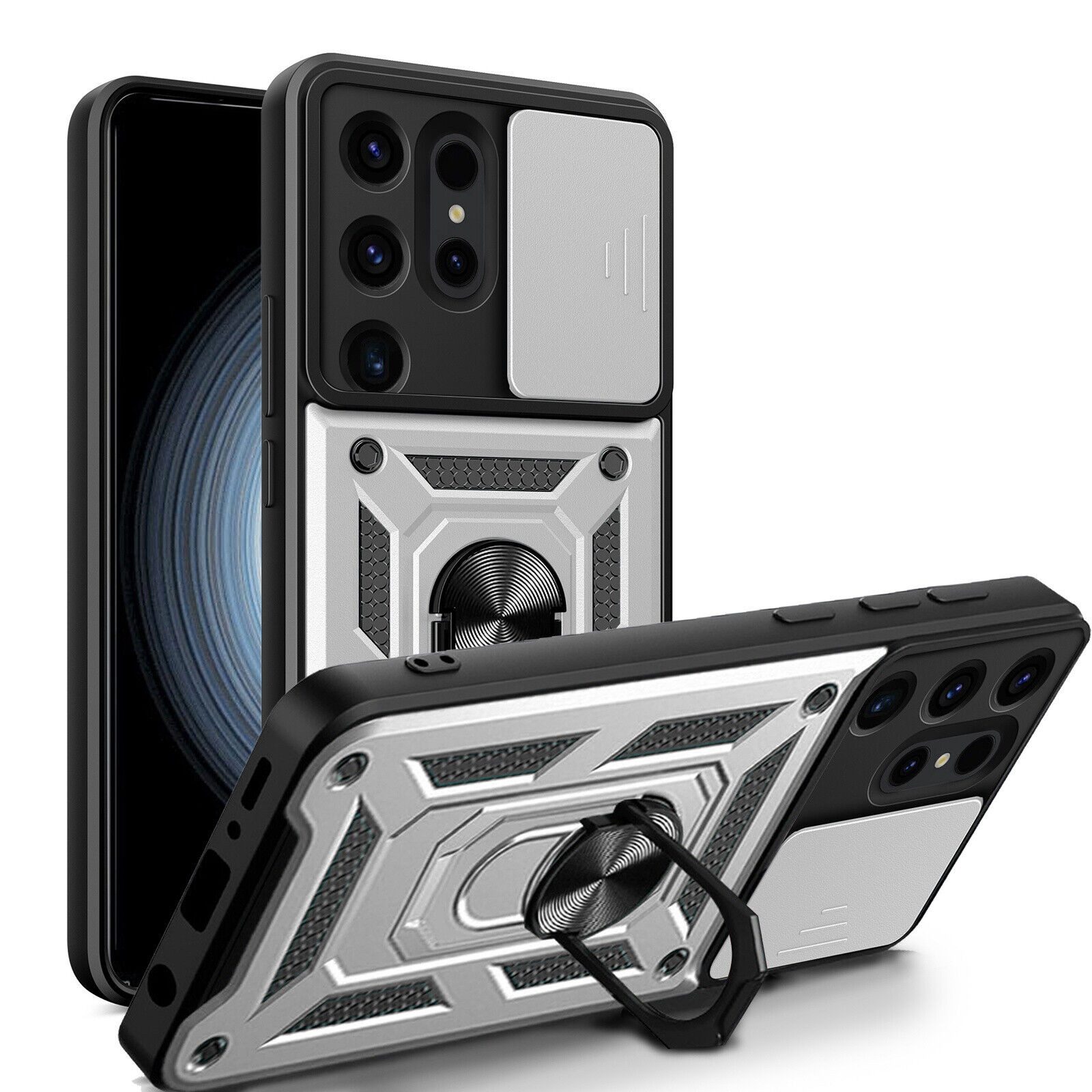 betterfon Handyhülle Panzerhülle für Samsung Galaxy S24 Ultra mit Kameraschutz & Ringhalter, Outdoorhülle mit Smartstand und Silikonkern