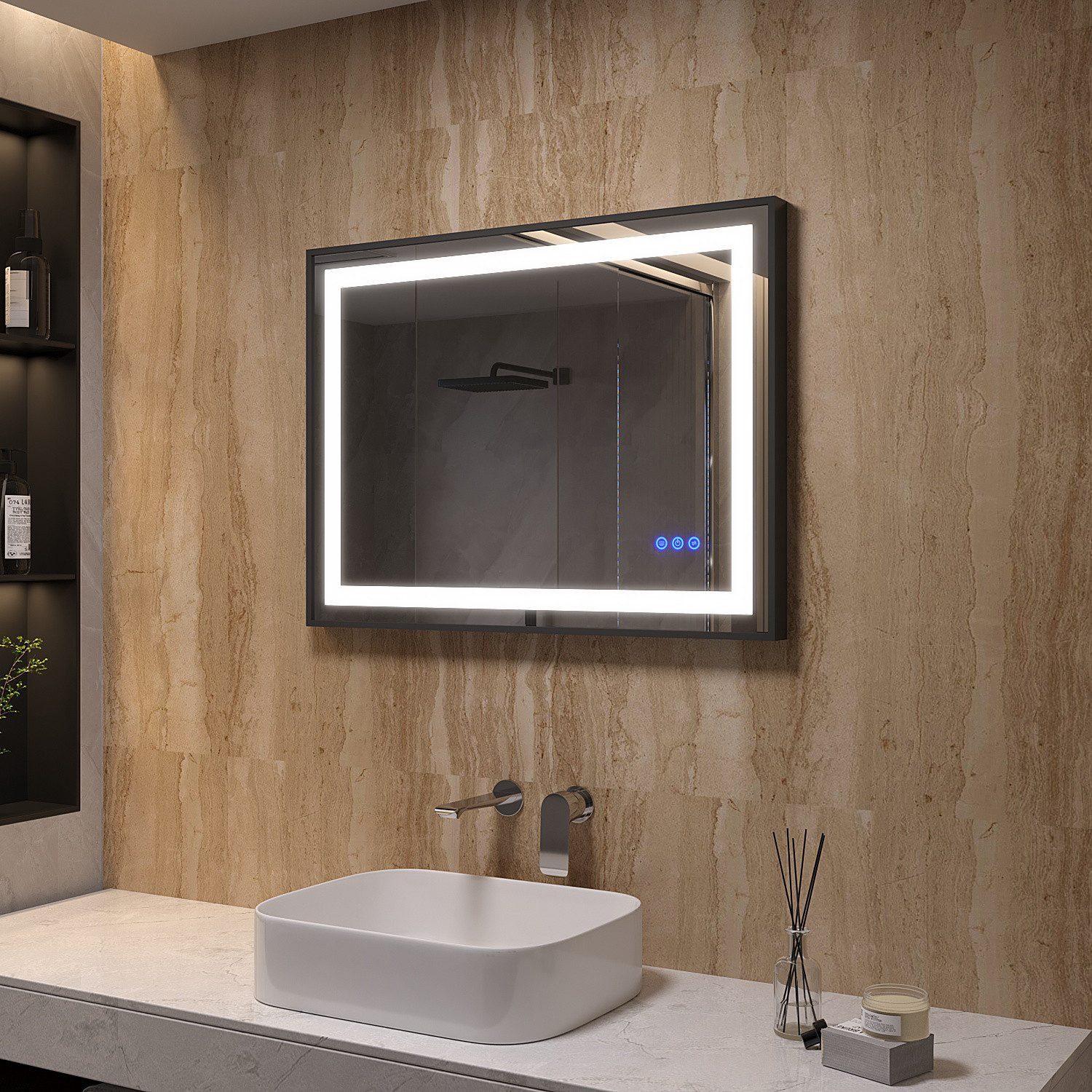 AQUABATOS LED-Lichtspiegel LED Spiegel Badspiegel schwarz Badzimmer Spiegel günstig online kaufen