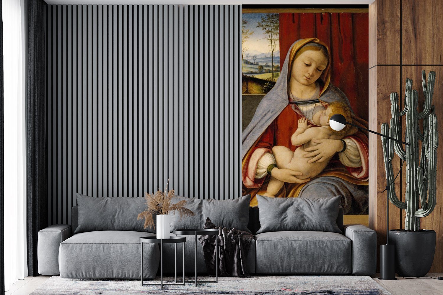 MuchoWow Fototapete Madonna mit Kind Küche, Schlafzimmer da Vliestapete - Vinci, St), Matt, Wohnzimmer (2 bedruckt, für Fototapete Leonardo