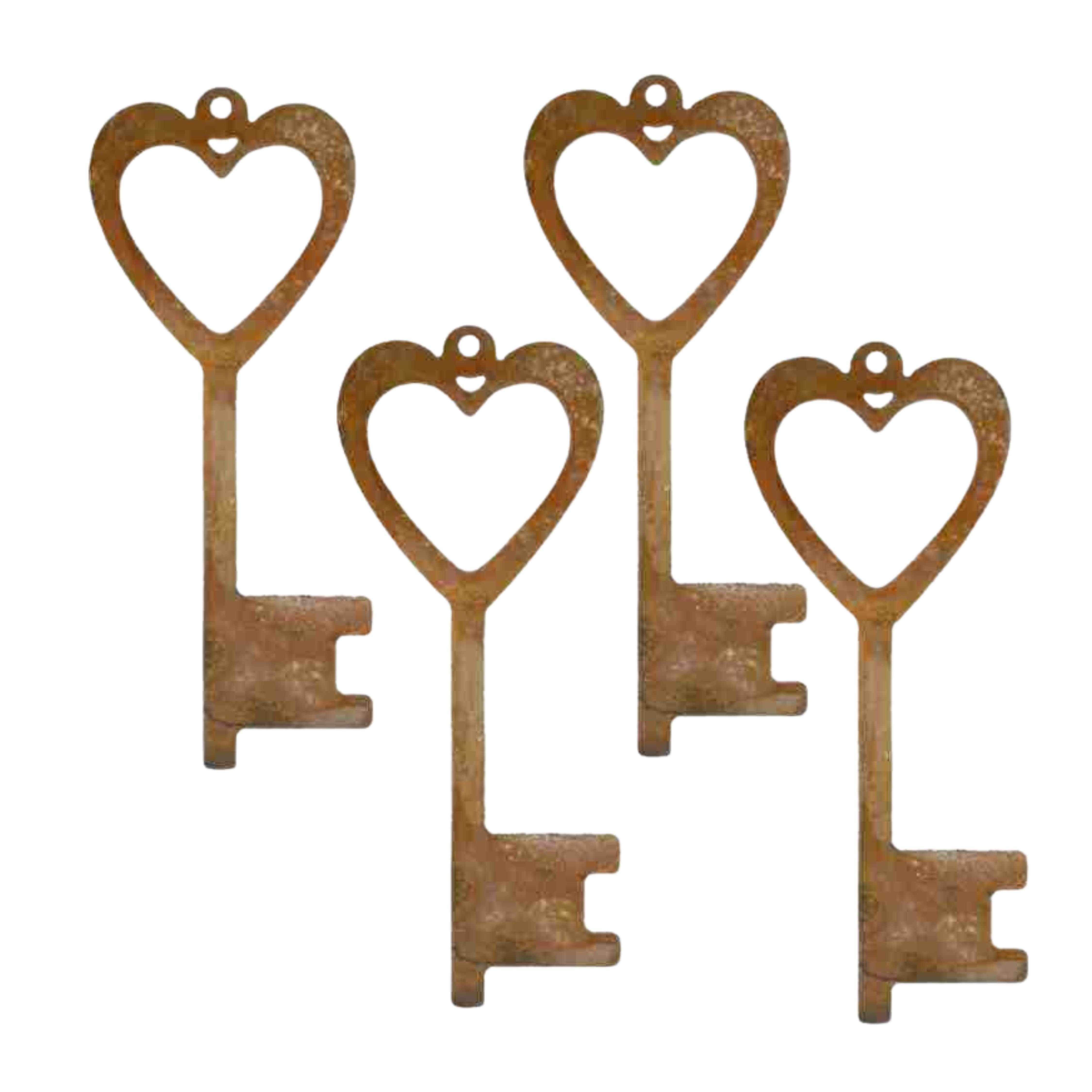 Rostikal Hängedekoration Garten Deko Schlüssel mit Herz 15 x 6 cm (Set, 4 St), Echter Rost