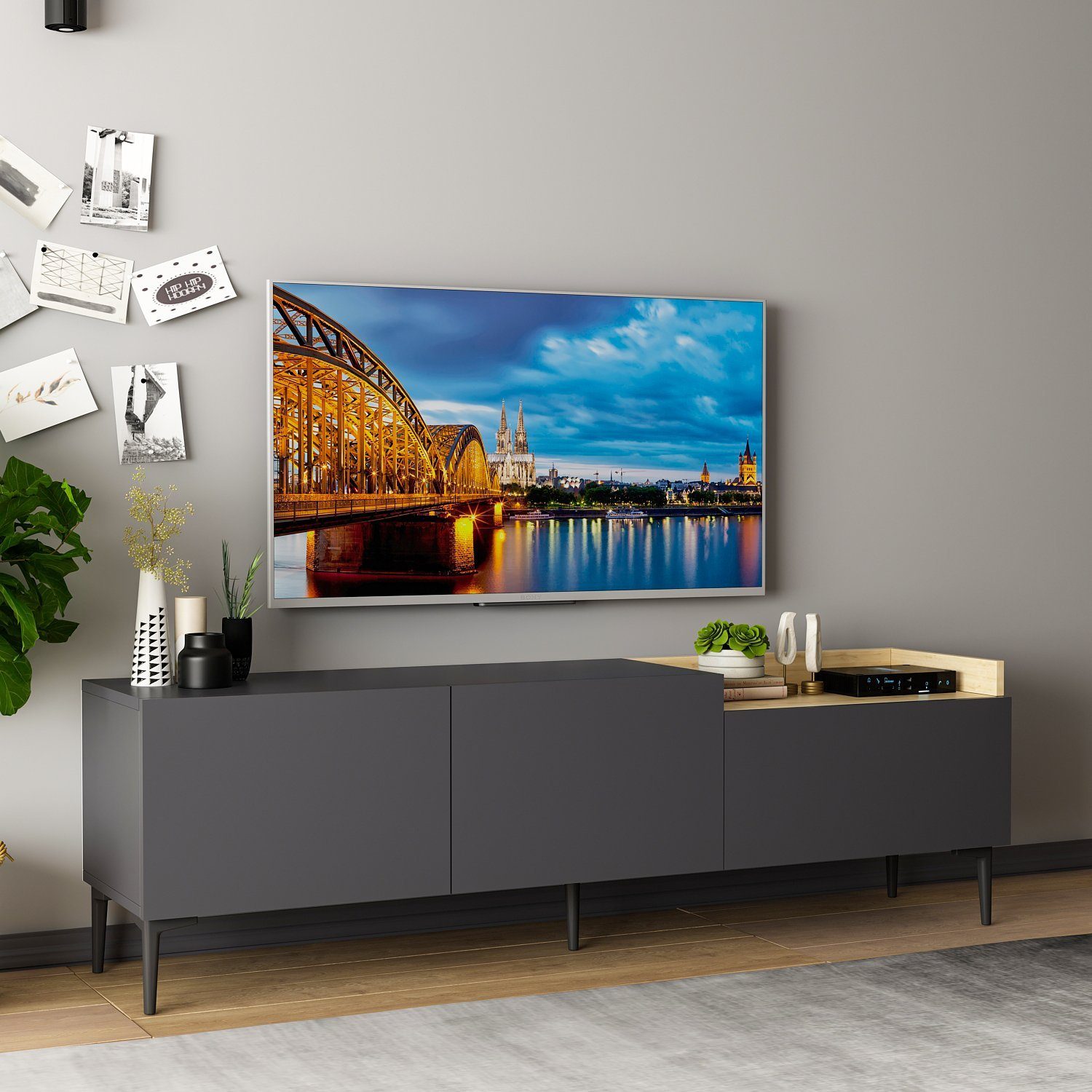 100% TV-Schrank Partikelplatte Skye Decor 48x160x37 cm, Schränke, Melaminbeschichtete