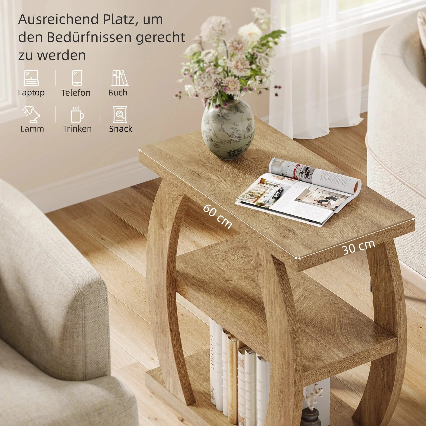 Tribesigns Beistelltisch Sofatisch mit Stauraum, 3-stöckiger couchtisch, Landhaus-Nachttisch – Bild 5 von 5