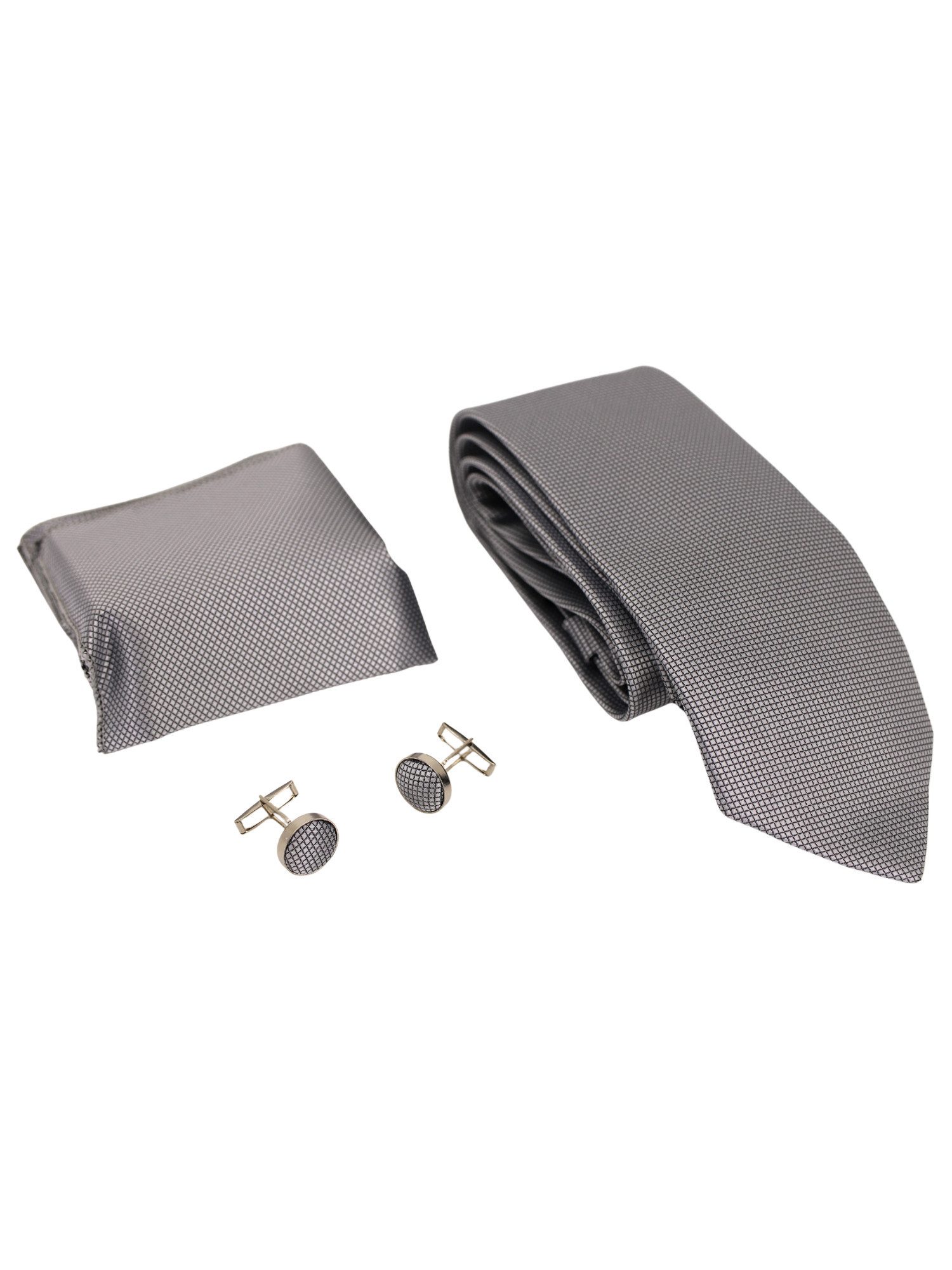 ANTALUX Krawatte Elegantes 3-teiliges Set – Krawatte, Einstecktuch & Manschettenknöpfe (Accessoire-Set, Krawatte, Einstecktuch, Manschettenknöpfe) Passendes Set, Geschenkverpackung, Einstecktuch 19x19 cm