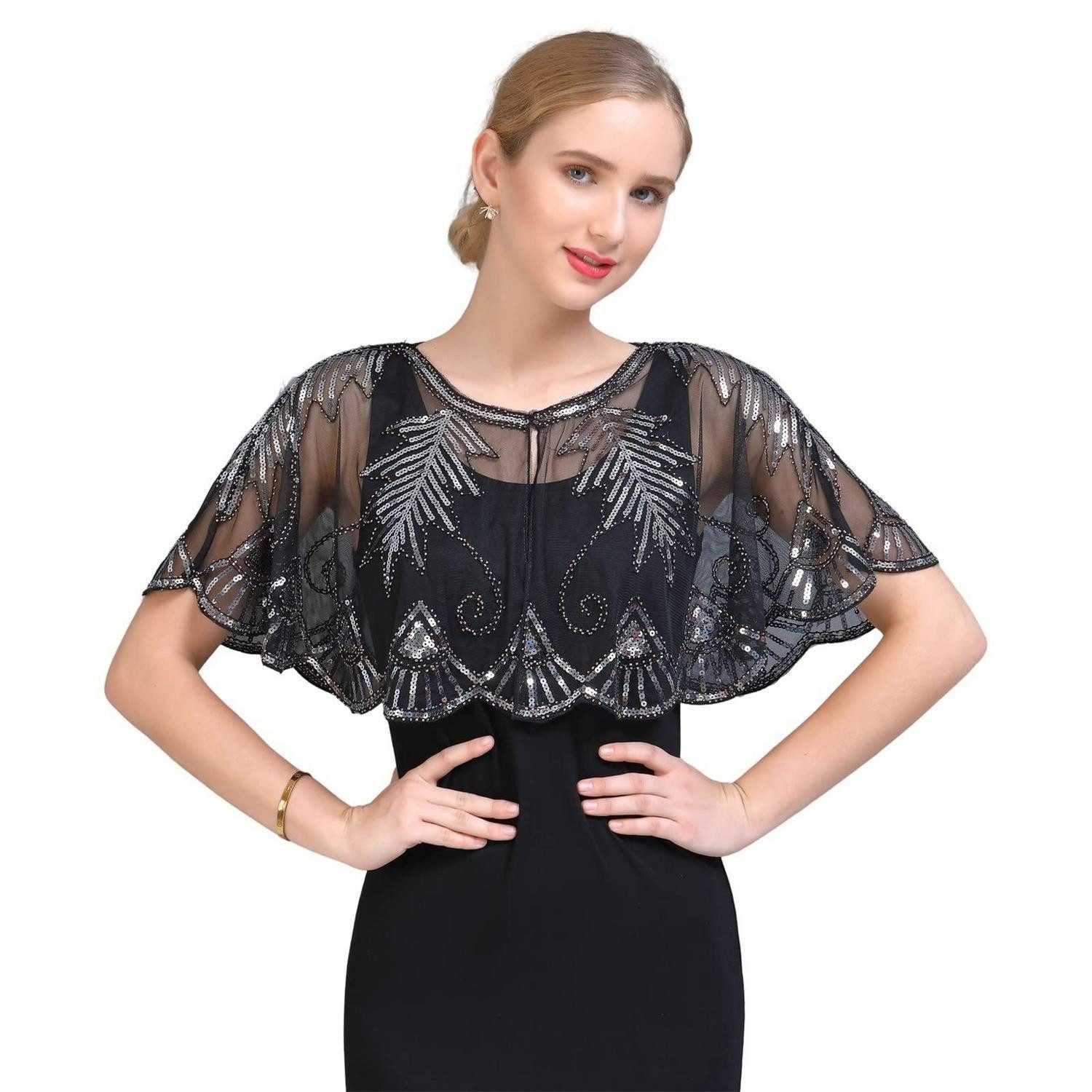 LuxusKollektion Modeschal Schal Pailletten Silber, (1-St)