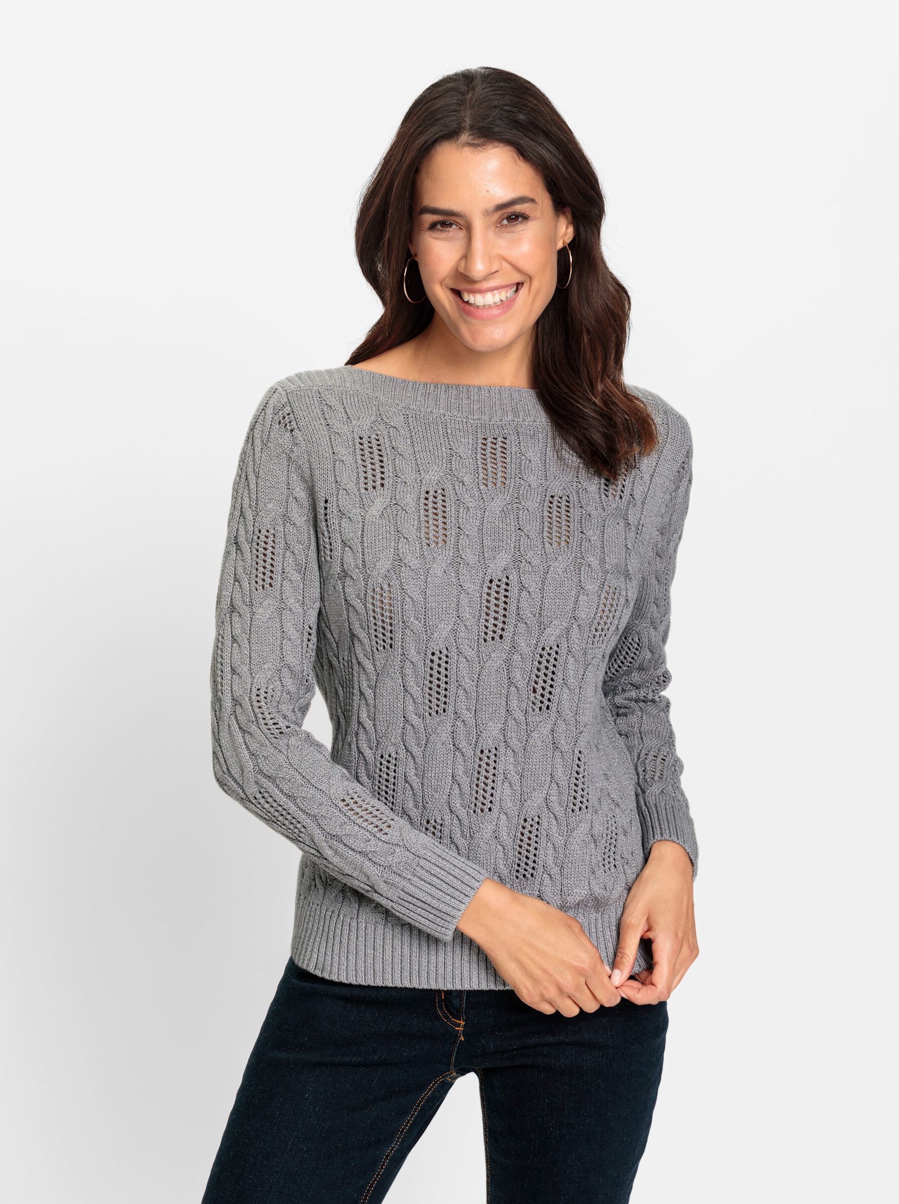Strickpullover Pullover Langarm Ajour, Zopfmuster