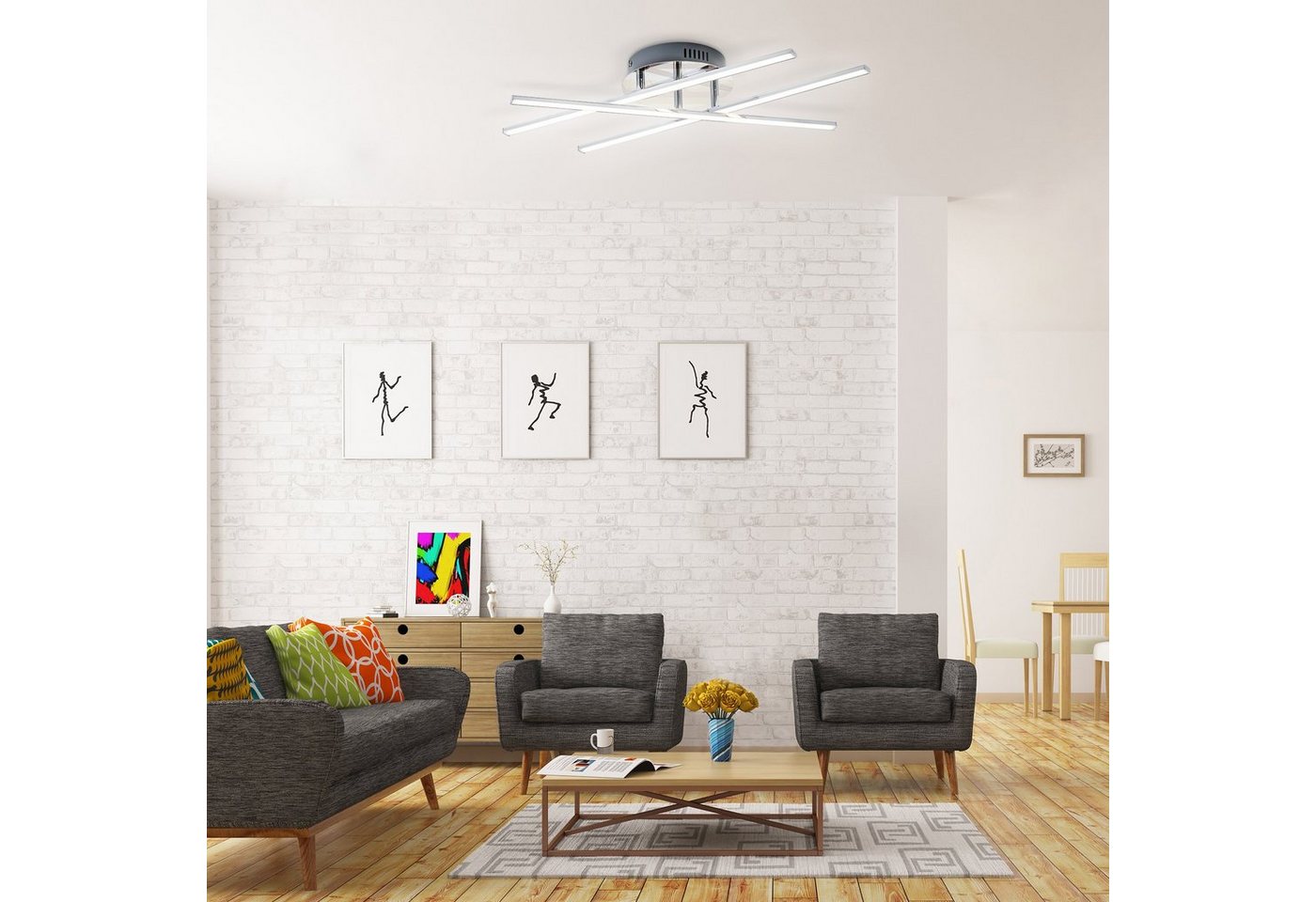 B.K.Licht LED Deckenleuchte, LED Design Decken-Lampe modern Wohnzimmer chrom inkl. 12,5W 1150lm-kaufen