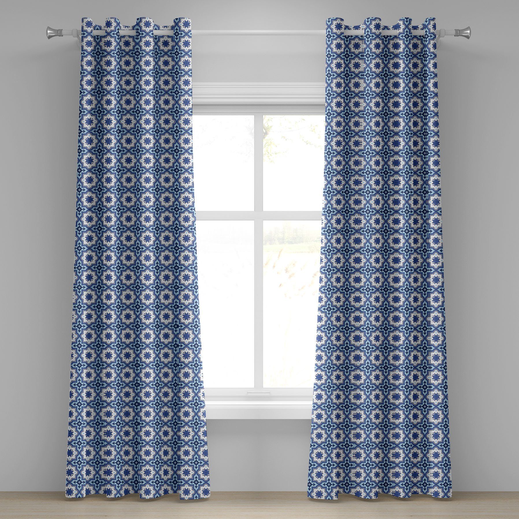 Gardine Dekorative 2-Panel-Fenstervorhänge für Schlafzimmer Wohnzimmer, Abakuhaus, Navy blau marokkanische Traditional