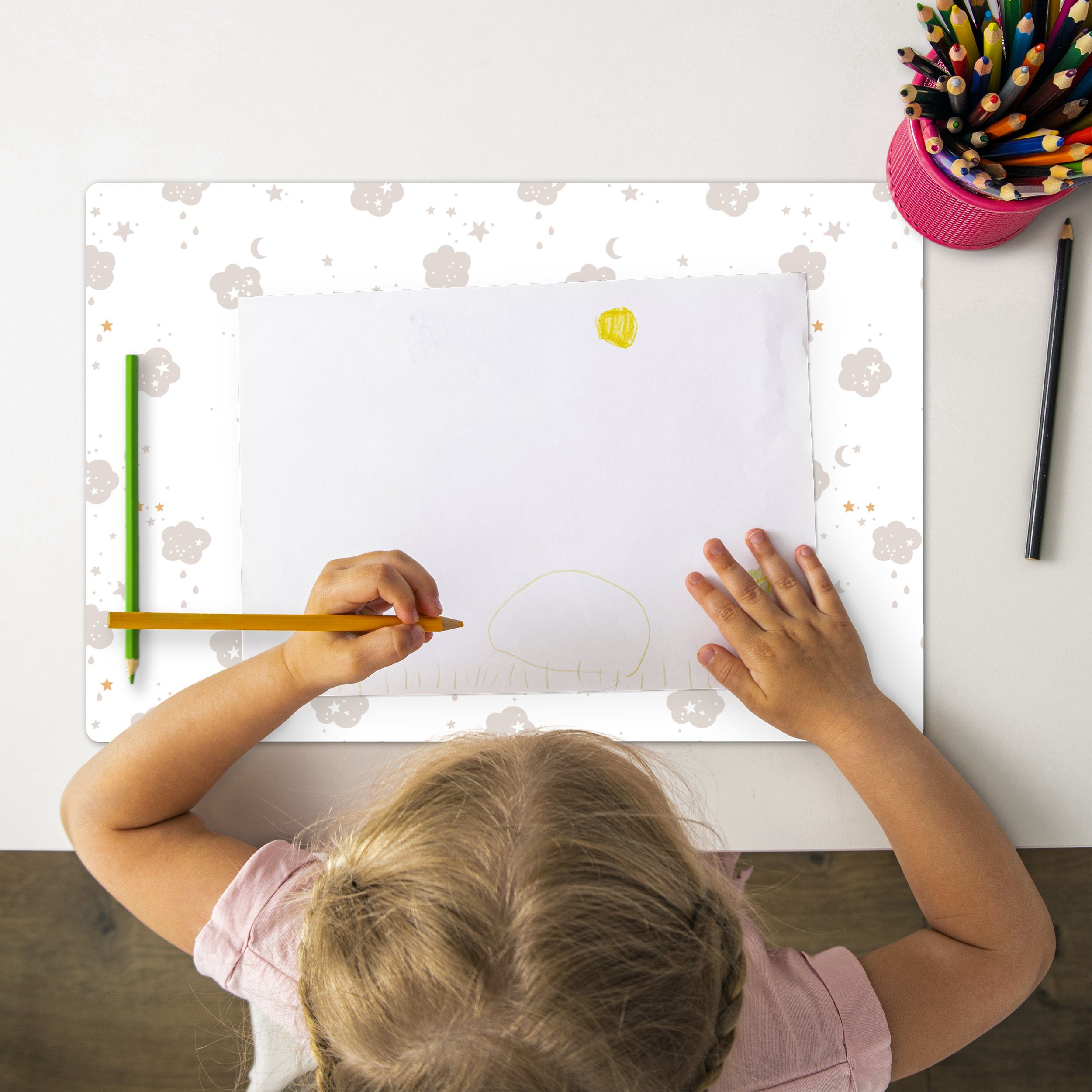 MuchoWow Platzset Sterne - Wolken - Kind - Weiß - Pastell, (1-St), Kinder-Arbeitsunterlage Schreibtisch, Bastelmatte Kind, Zeichenmatte – Bild 2 von 5