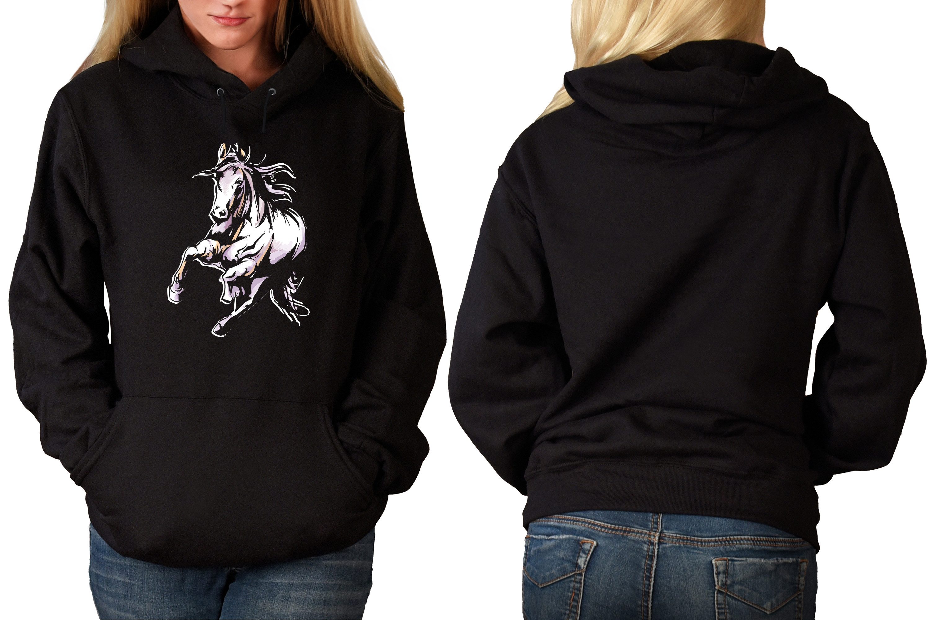 MyDesign24 Hoodie Pferde Kapuzen Pulli - Wildpferd Herren und Damen Kapuzensweater mit Pferde Print i168 – Bild 4 von 5