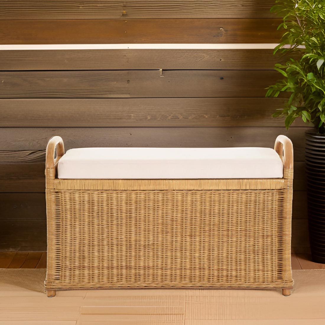 Krines Home Sitzbank Rattan Bank Sitzbank Sitzhocker mit Stauraum gepolstert Wäschetruhe 80, gepolsterter Deckel – Bild 5 von 5