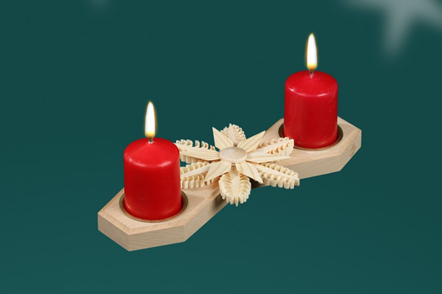 Kerzenhalter Tischschmuck Kerzenhalter für 2 Kerzen Mittig mit Stern BxHxT=22x3x10, Stern mittig aus gestochenen Span