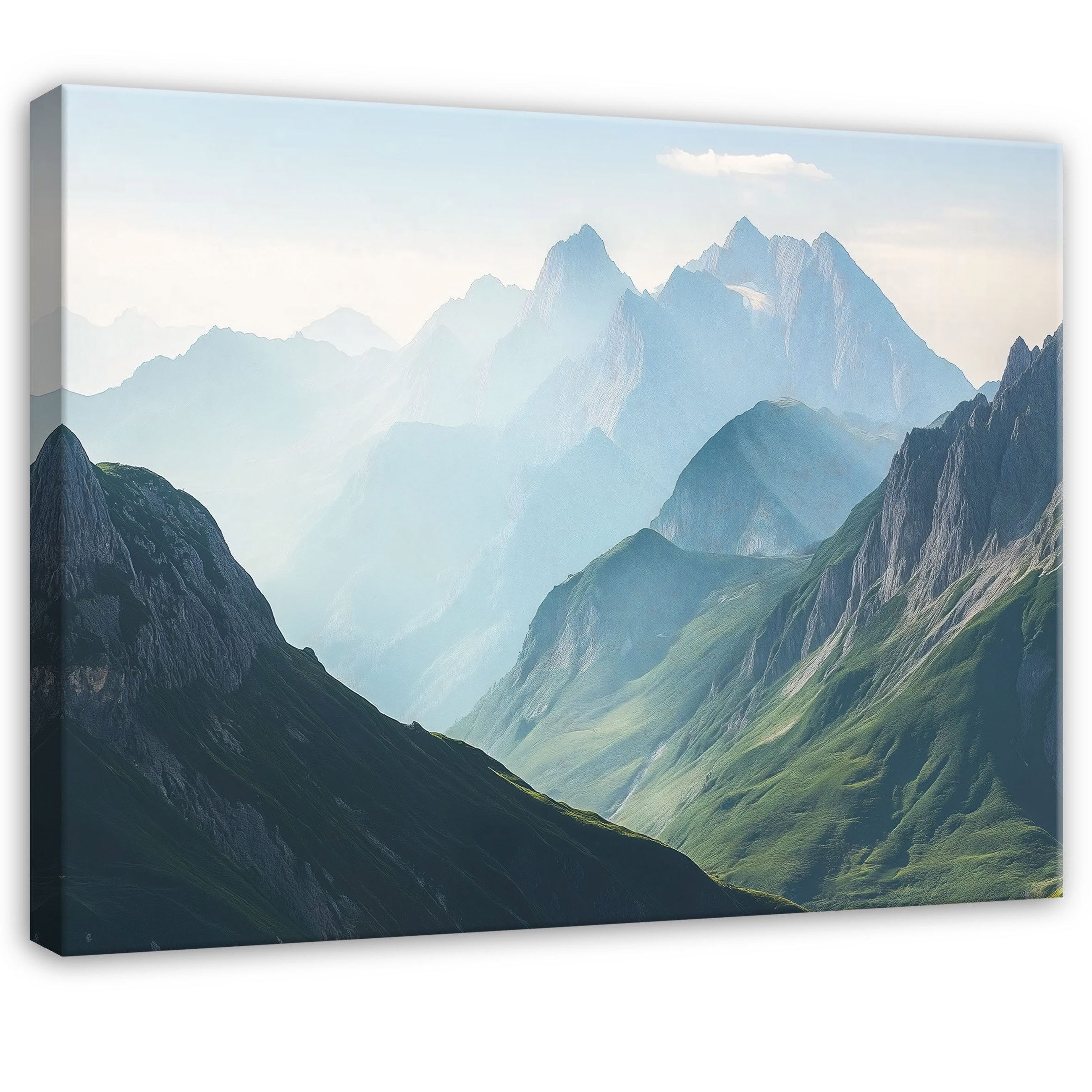 Leinwandbild Berge Grün Natur Blau Modern Wandbilder Wand Deko XXL Bilder