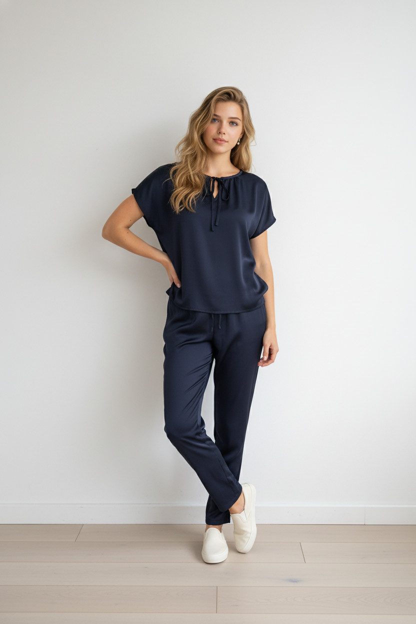 Zuckerwatte Satinbluse mit V-Ausschnitt, SILK TOUCH