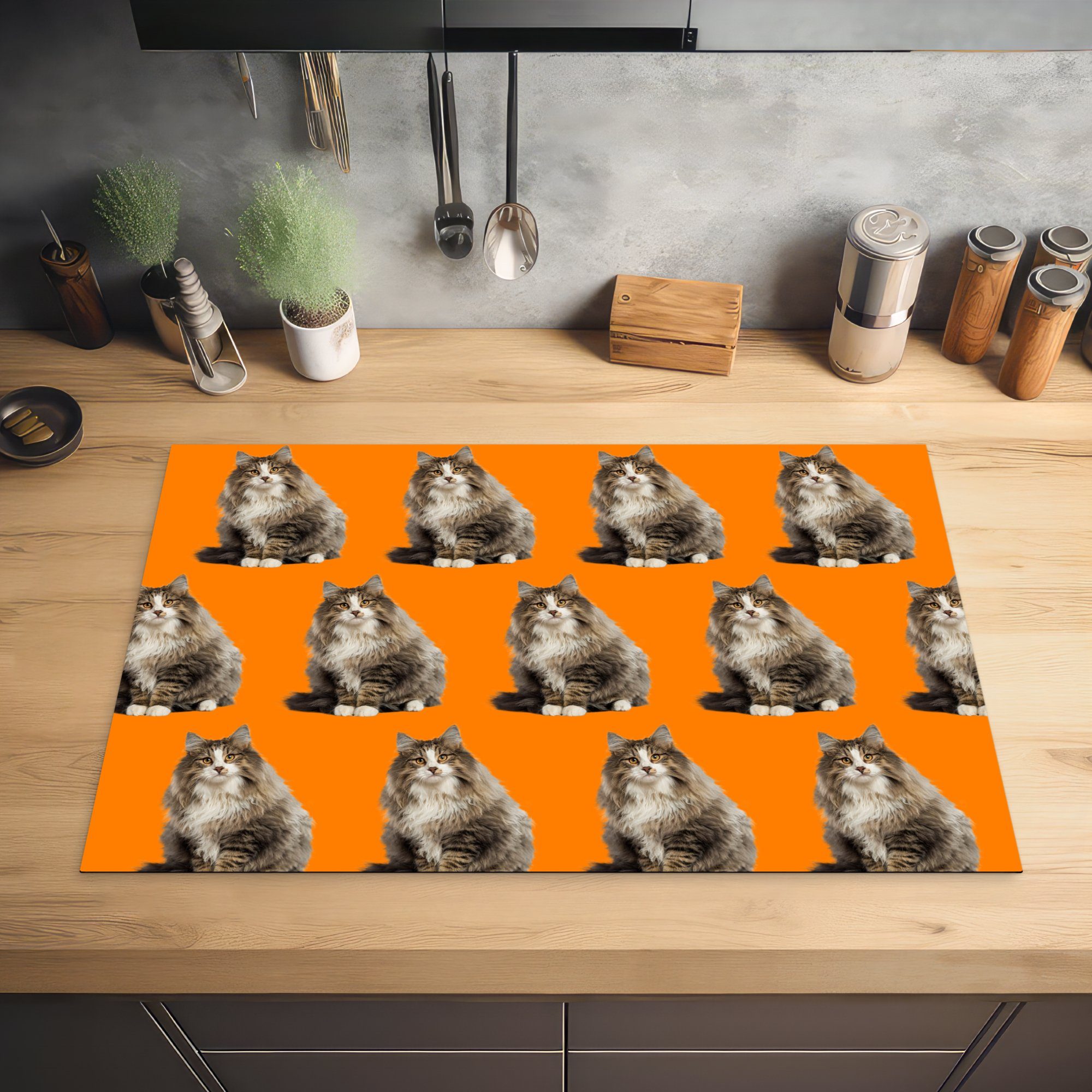 Muster Ceranfeldabdeckung (1 Vinyl, - tlg), 81x52 Haustier Induktionskochfeld Orange, die küche, MuchoWow Herdblende-/Abdeckplatte für - Schutz cm,