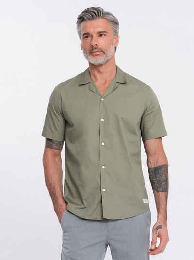 OMBRE Kurzarmhemd Kurzarmhemd für Männer mit kubanischem Kragen