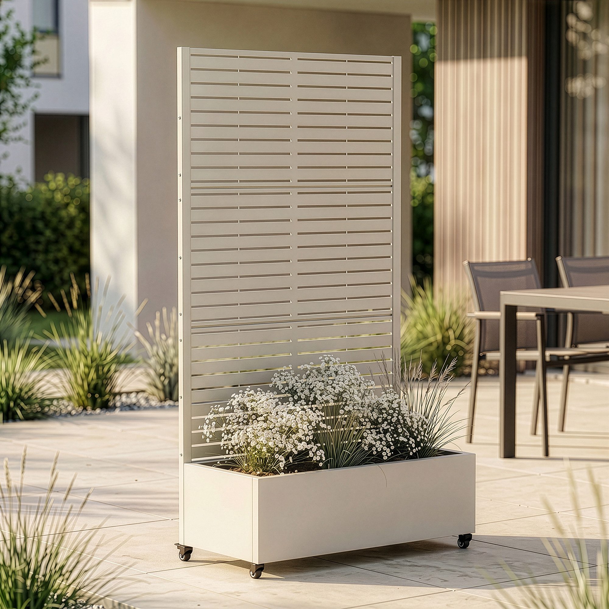 casa.pro Blumenkasten, »Nodepp« mit Sichtschutz 4 Rollen 190x82x38 cm Stahl Knoblauchbeige