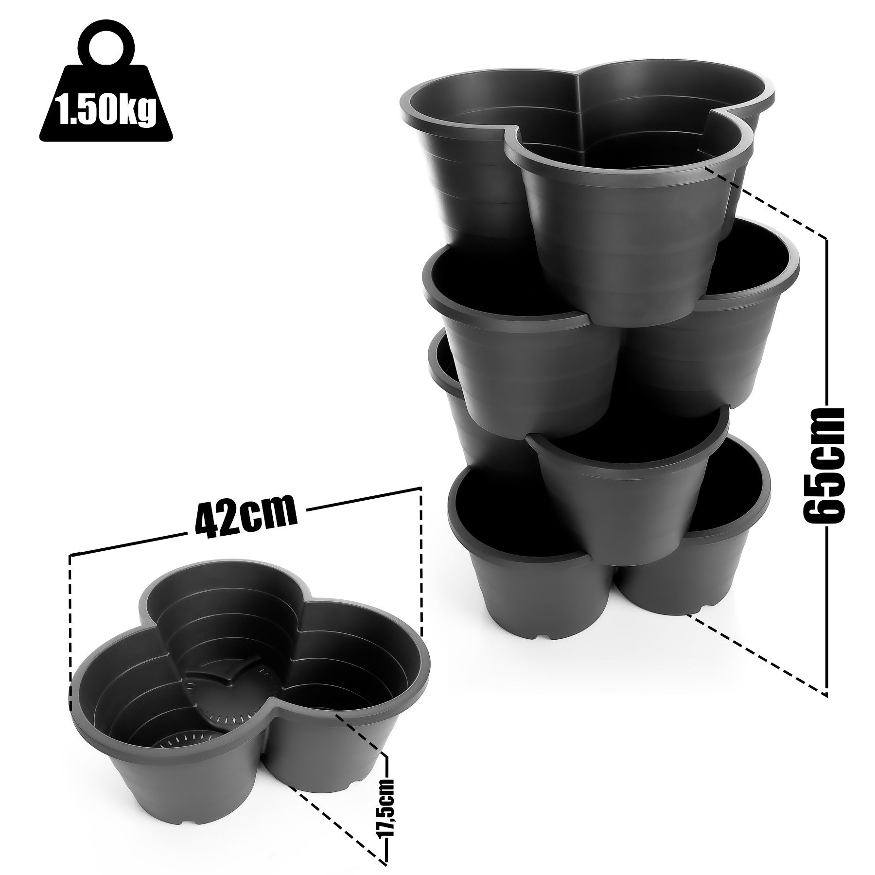 BigDean Pflanzkübel 4er Set Pflanzturm ideal für Erdbeeren, Kartoffeln & Kräuter (Set, 1 St., 4 Töpfe), Ideal für Kartoffeln, Kräuter, Erdbeeren und mehr