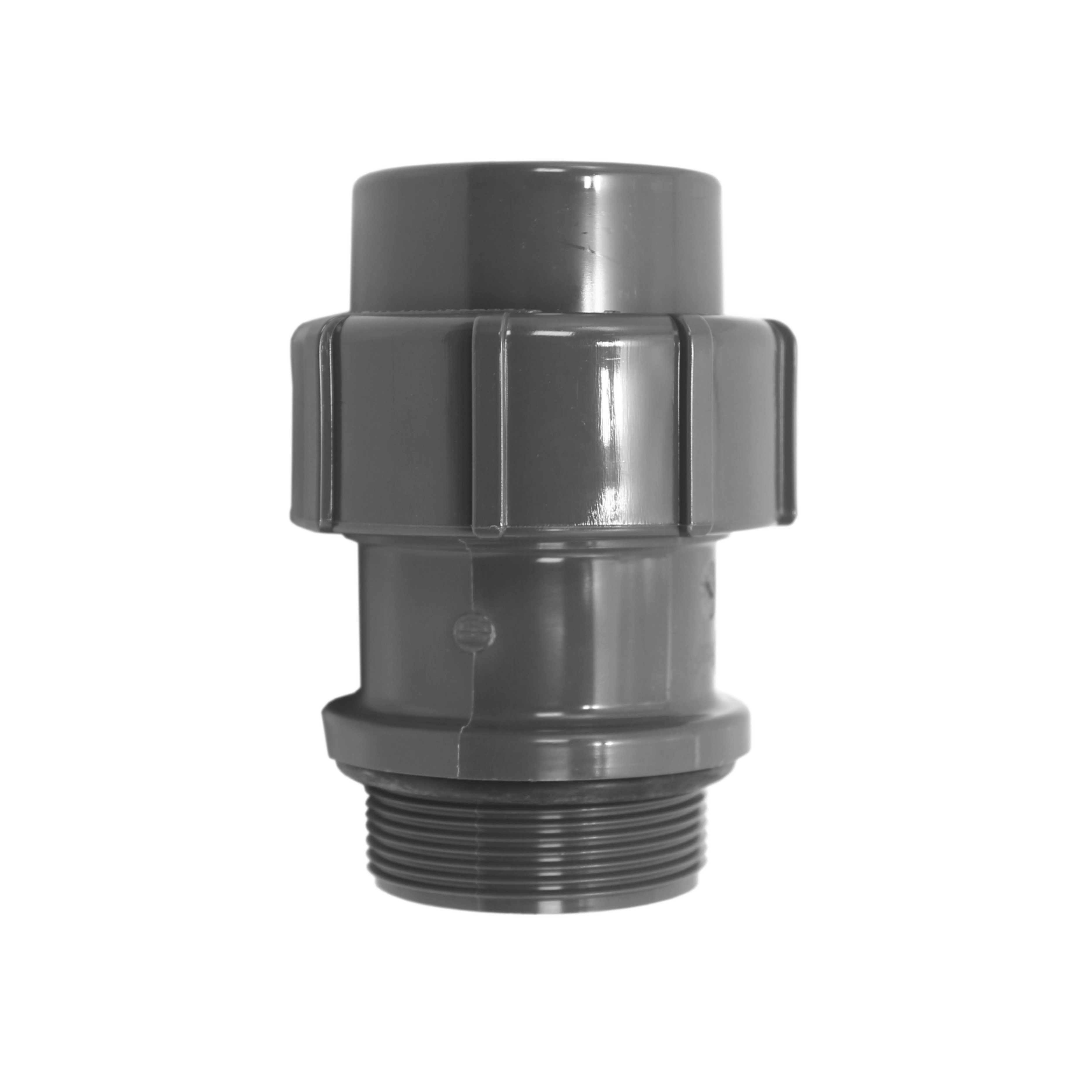 HAF Schlauchverbinder HAF PVC Flexfit Übergangsverschraubung 50mm x 2" Klemm x AG PN4, (Max. Betriebsdruck 4 Bar (PN4), Für Verbindung von flexiblem Klebeschlauch), Klemmverbinder aus grauem PVC-U