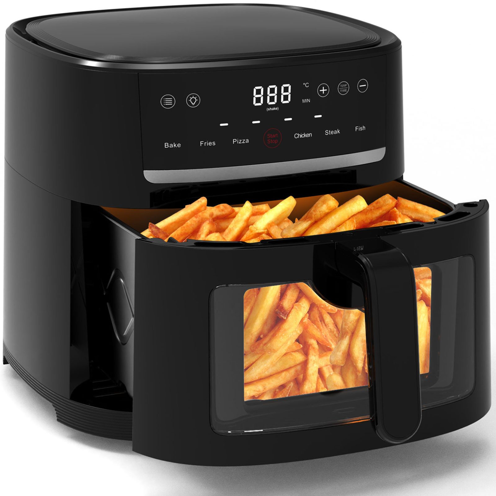 STANBOW Heißluftfritteuse Heißluftfritteuse 9L Schwarz mit Sichtfenster & LED-Touchscreen, 1800 W, Fritteuse ohne Öl 1800W mit Shake-Reminder, Energiespar-Design