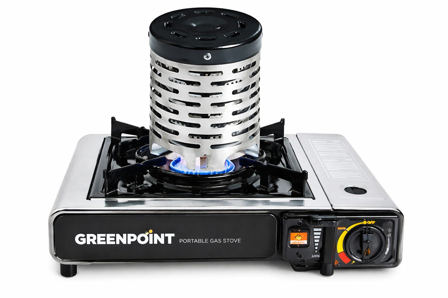 Greenpoint Heizgerät Greenpoint Heizaufsatz für Campingkocher aus Edelstahl bis 2 kW, mit Gaskocher aus Edelstahl oder Aluminium und Gaskartusche