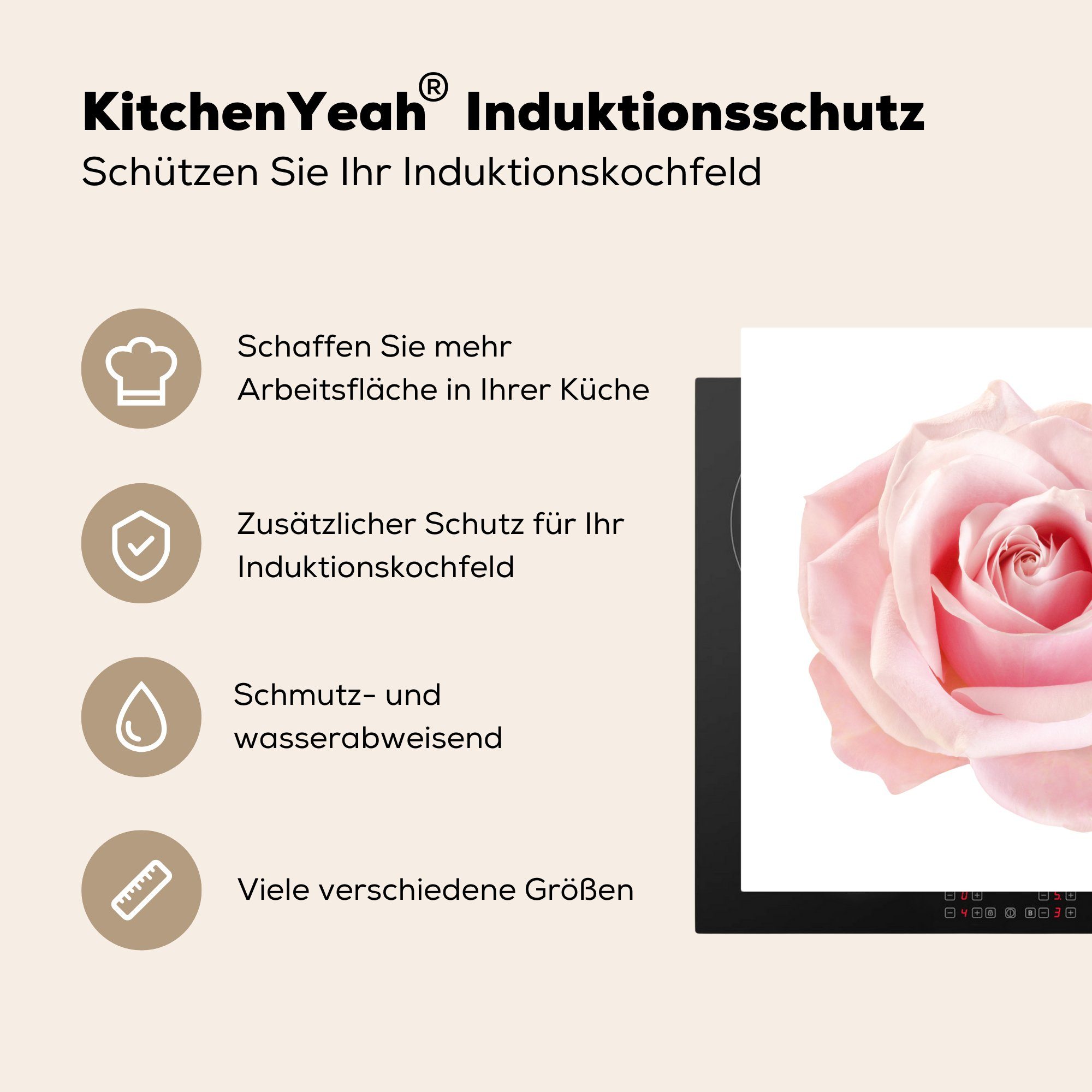 für - küche Rose tlg), (1 Blumen, Rosa Ceranfeldabdeckung, cm, Vinyl, 78x78 - MuchoWow Herdblende-/Abdeckplatte Arbeitsplatte