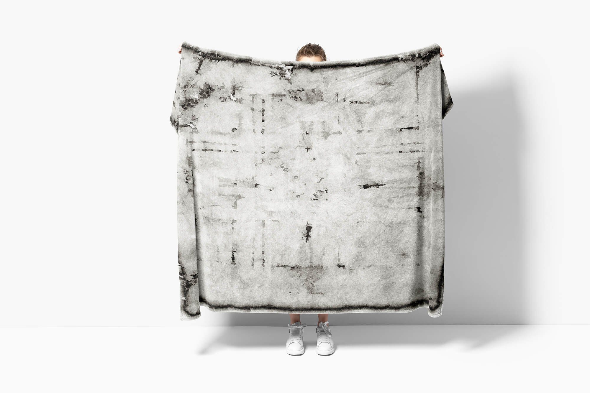 A, Strandhandtuch Abstrakt (1-St), Fotomotiv Art Handtuch Saunatuch Grau Handtuch Schwarz Baumwolle-Polyester-Mix Kuscheldecke Weiß mit Handtücher Sinus