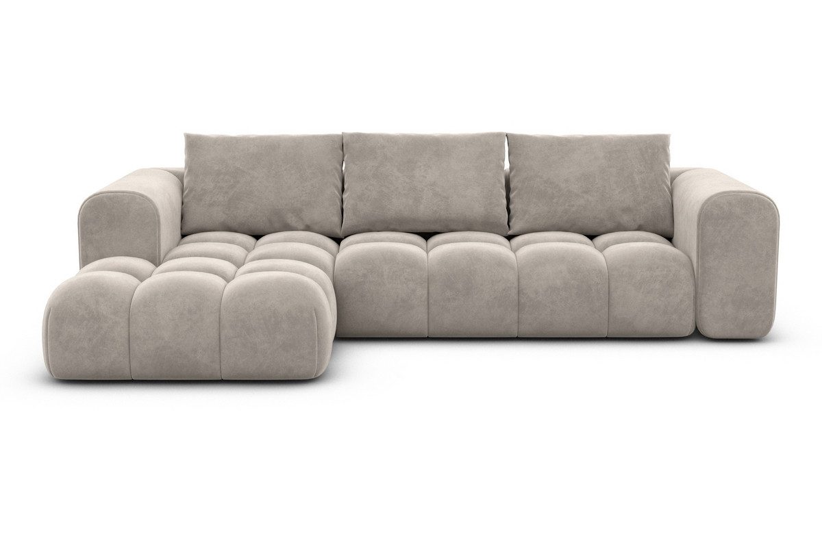 Sofa Dreams Ecksofa Casaluna L Form kurz Stoff Couch Polsterecke, 4-Sitzer, Ottomane links, Samtstoff Bezug in Sand