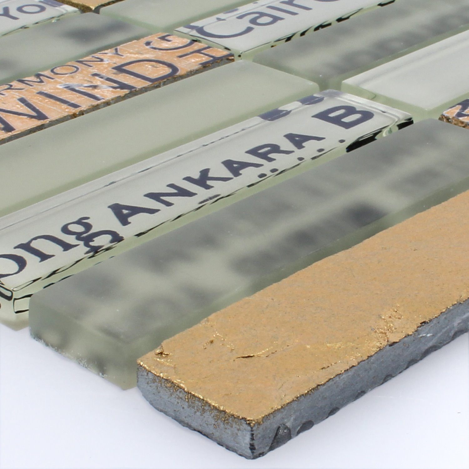 Mosafil Mosaikfliesen Mosaikfliesen Glas Naturstein City, Naturstein-Glas 30.000x30.000, gold-beige-gelb, Verlegefertig auf ein Netz geklebt