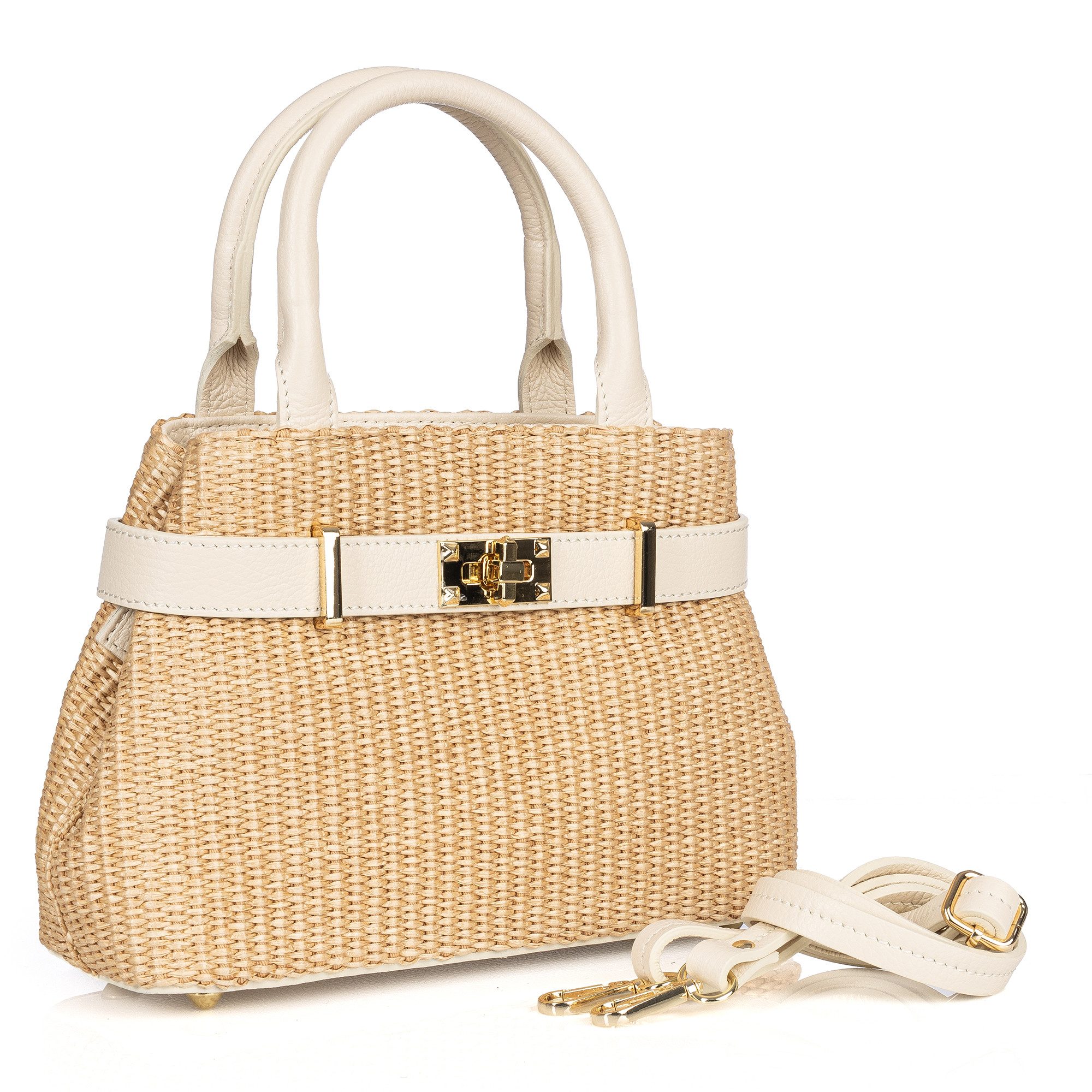 Trachtentasche Damen Raffia-Tasche mit Lederdetails