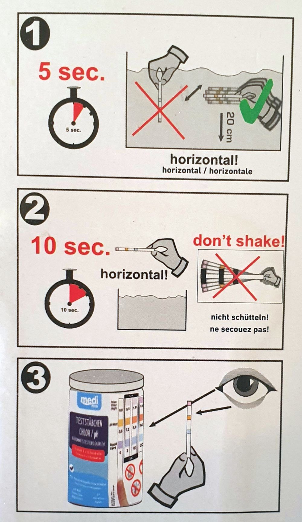 mediPOOL Pool-Wassertest Chlortest ChlormediPOOL Teststäbchen Teststreifen Chlor pH 50 Stück, 1-tlg.