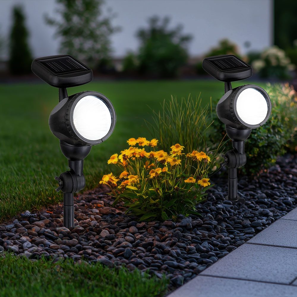 etc-shop LED Gartenstrahler, LED-Leuchtmittel fest verbaut, 3er Set LED Außen Steck Leuchten Solar Lampen beweglich Spot Strahler